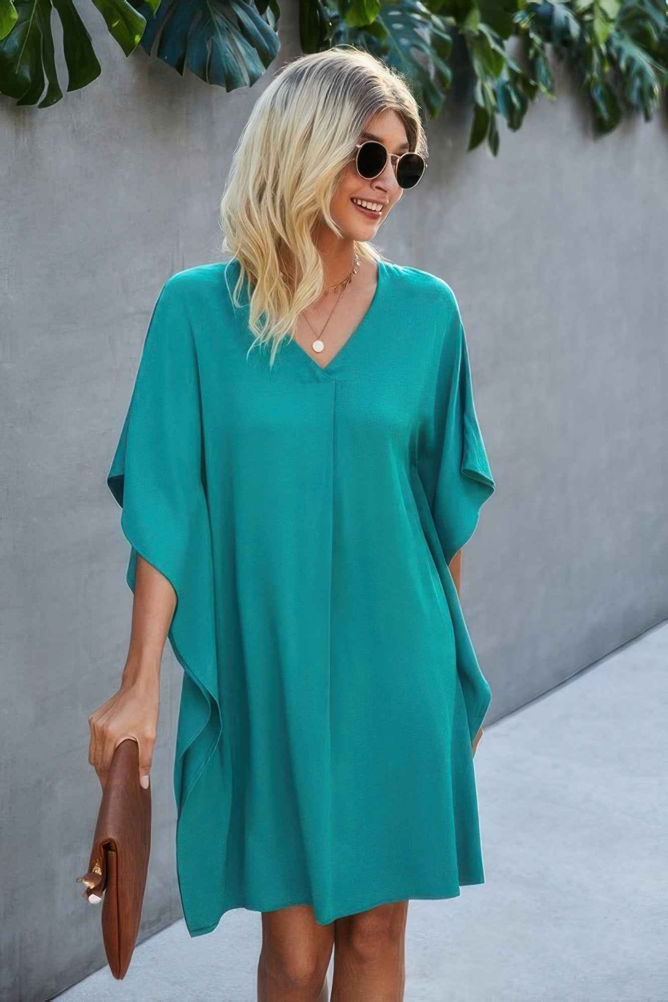 Solid Batwing Short Sleeve Sleeve Tunic Dress – New Arrival Now Live