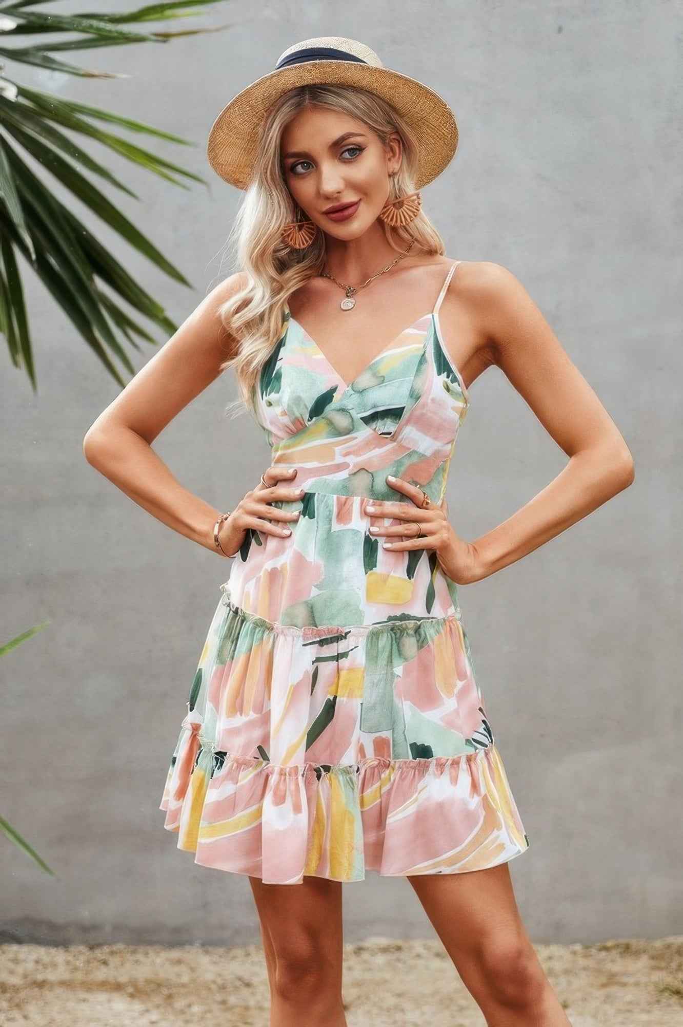 New Arrival – Tie Dye V Neck Sleeveless Ruffle Hem A Line Dress – New Arrival Now Live