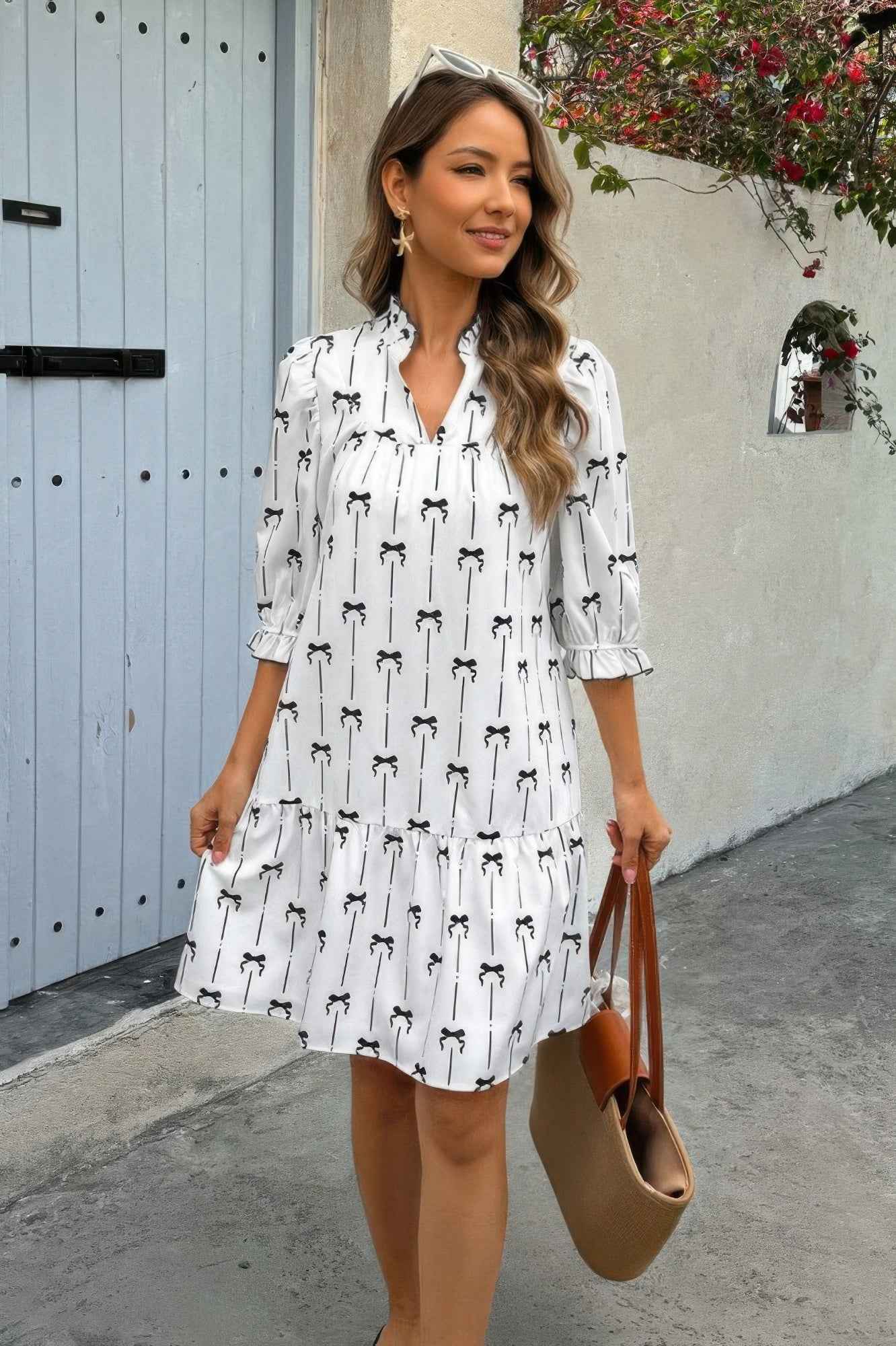 New Arrival – A Line Bow Ruffle V Neck Loose Fit Dress – New Arrival Now Live