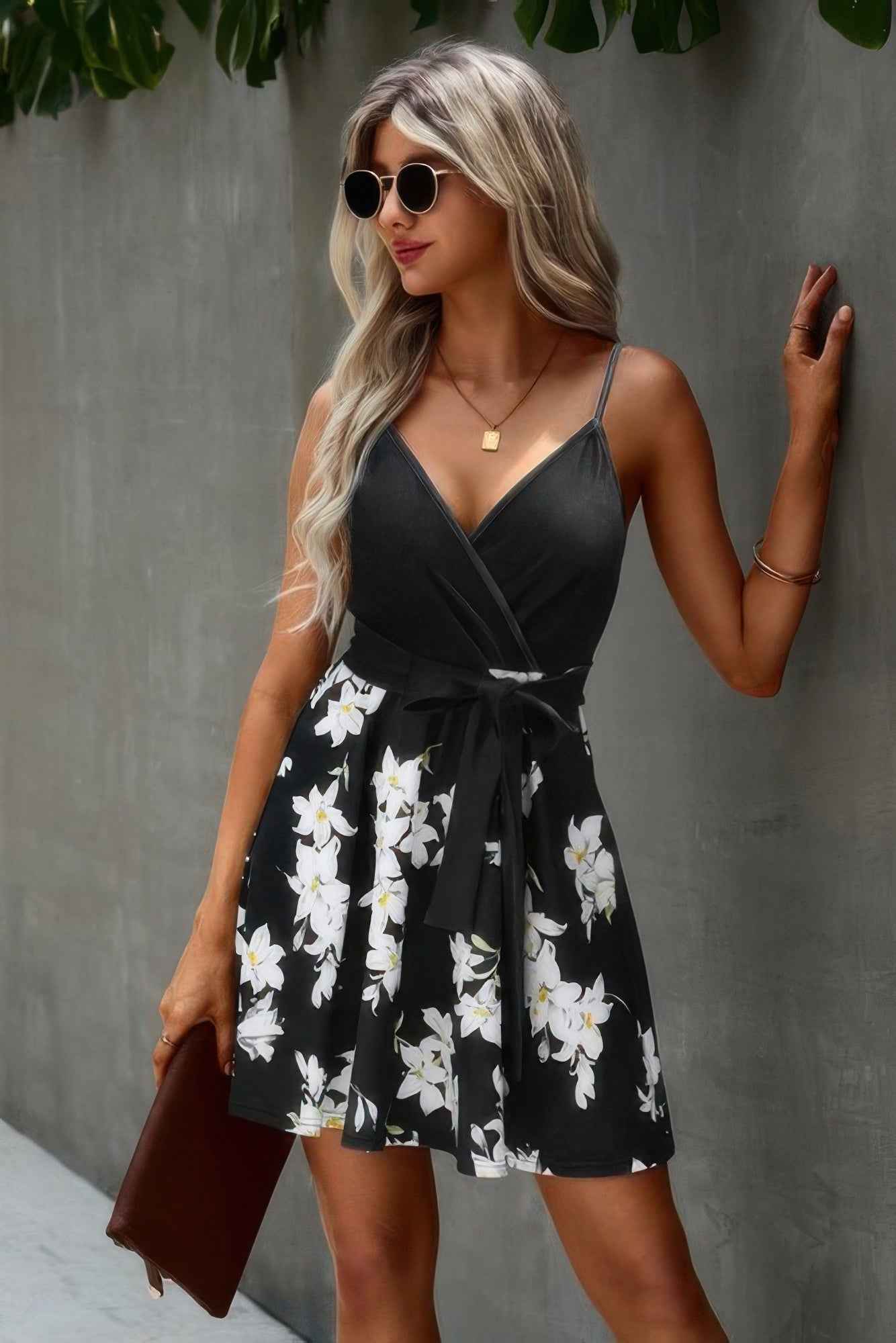 New Arrival โ Plus Size Floral V Neck Spaghetti Strap Belted Cami Dress โ Stylish & Comfortable โ New Arrival Now Live