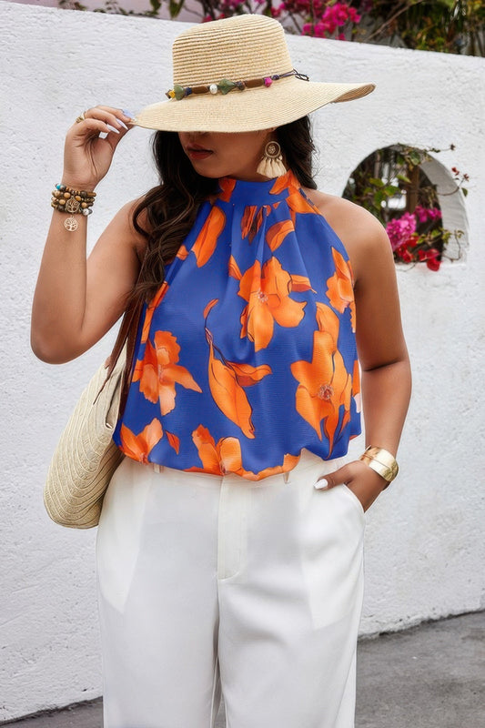 Plus Gingko Leaf Print Short Sleeve Halter Shirt – New Arrival Now Live