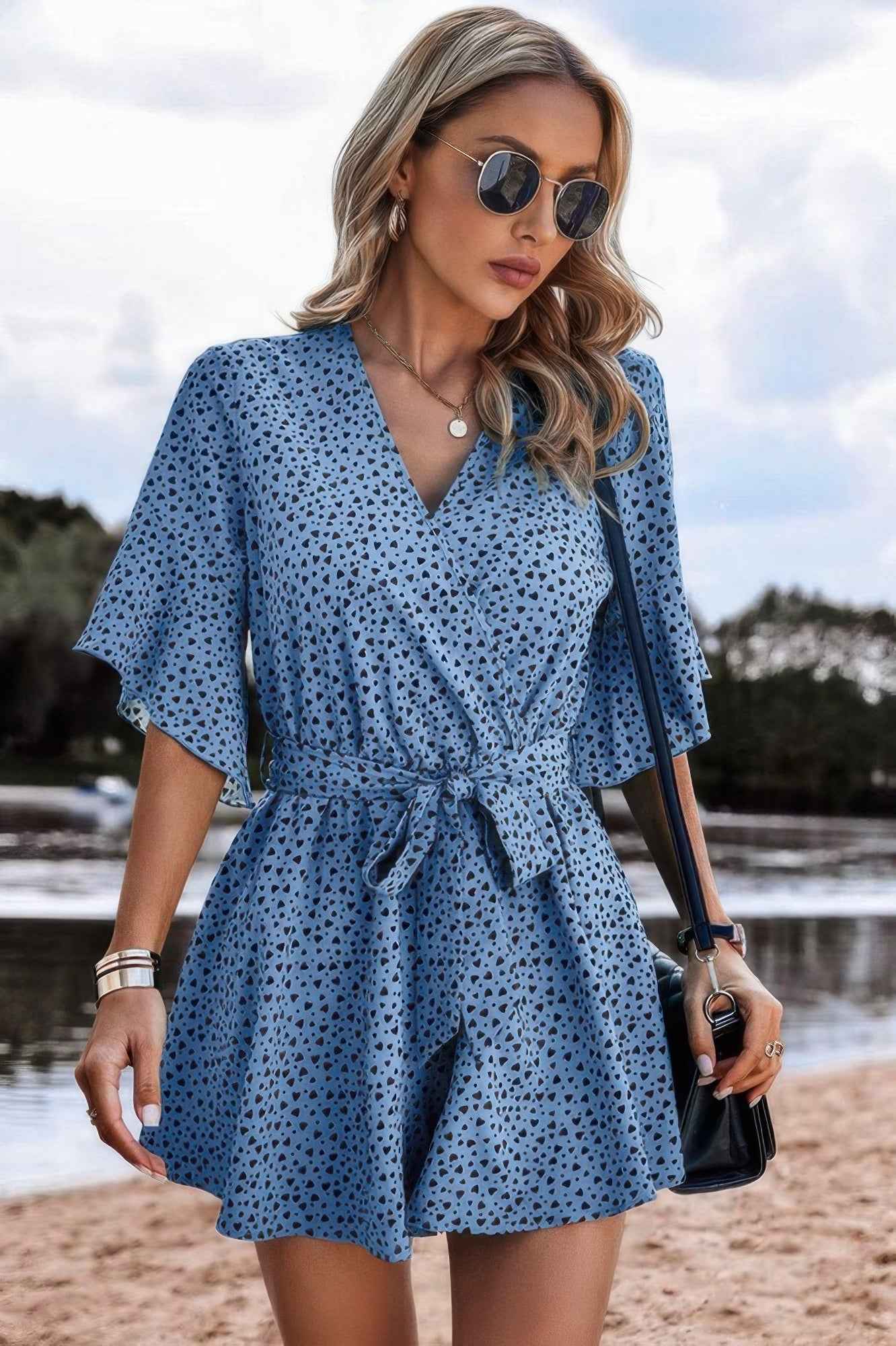 V Neck Ruffled Belted Flared Hemmed Romper – New Arrival Now Live