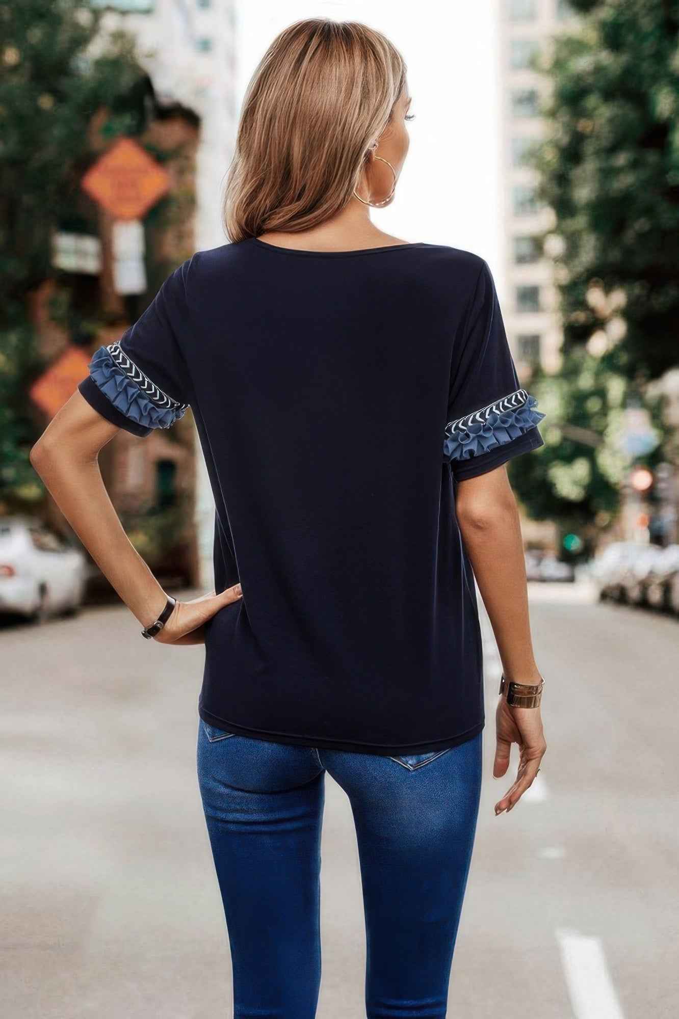 Round Neck Loose Fit Frill Trim Tee – New Arrival Now Live