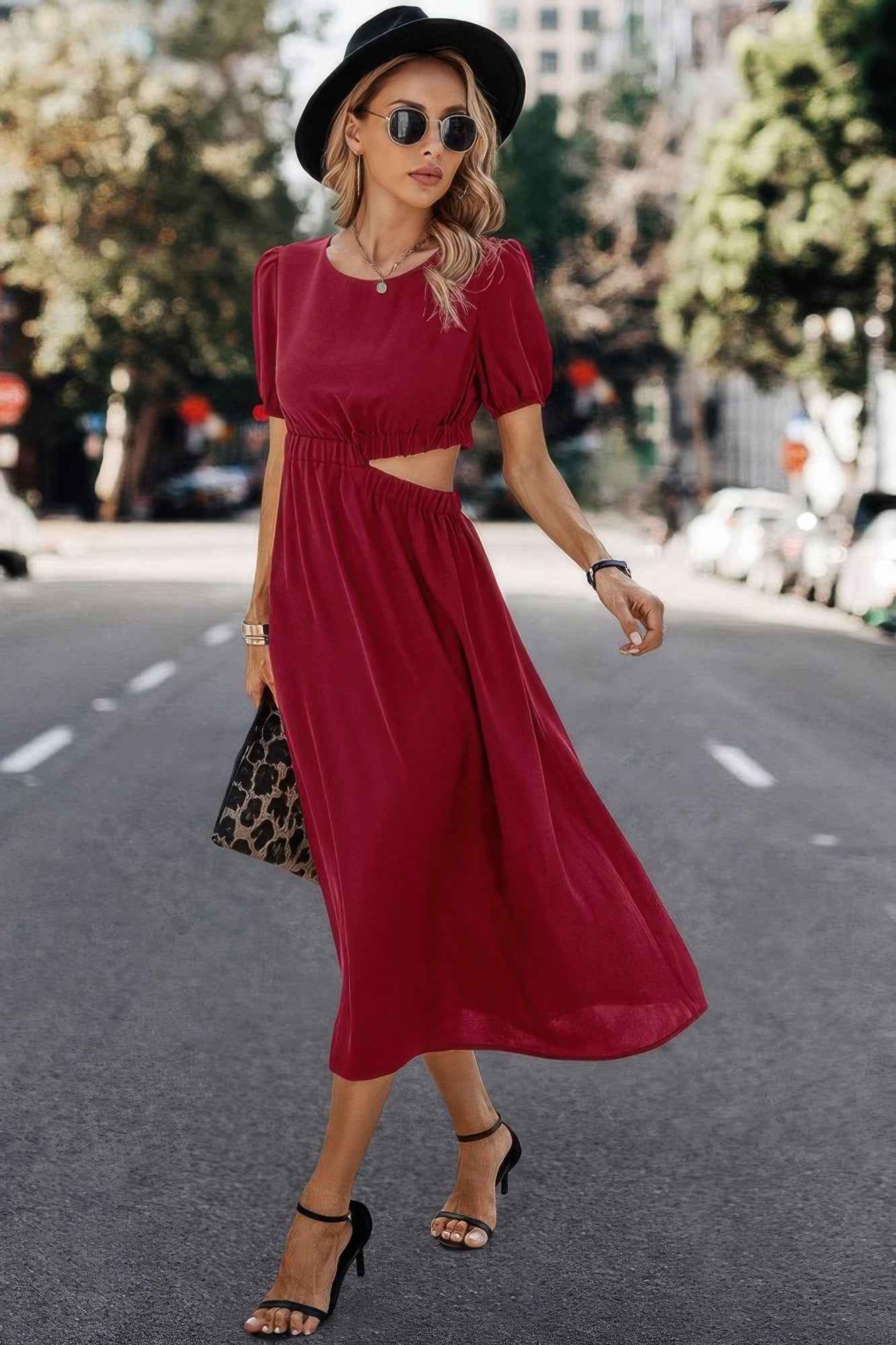 New Arrival – Solid Round Neck Cutout Waist A Line Midi Dress – New Arrival Now Live