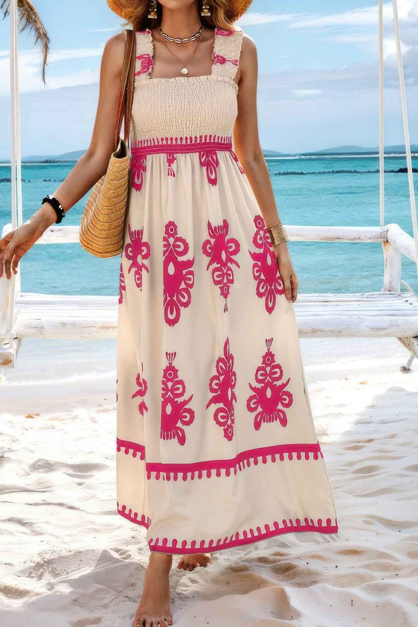 New Arrival – Sleeveless Square Neck A Line Smocked Shirred Dress – New Arrival Now Live