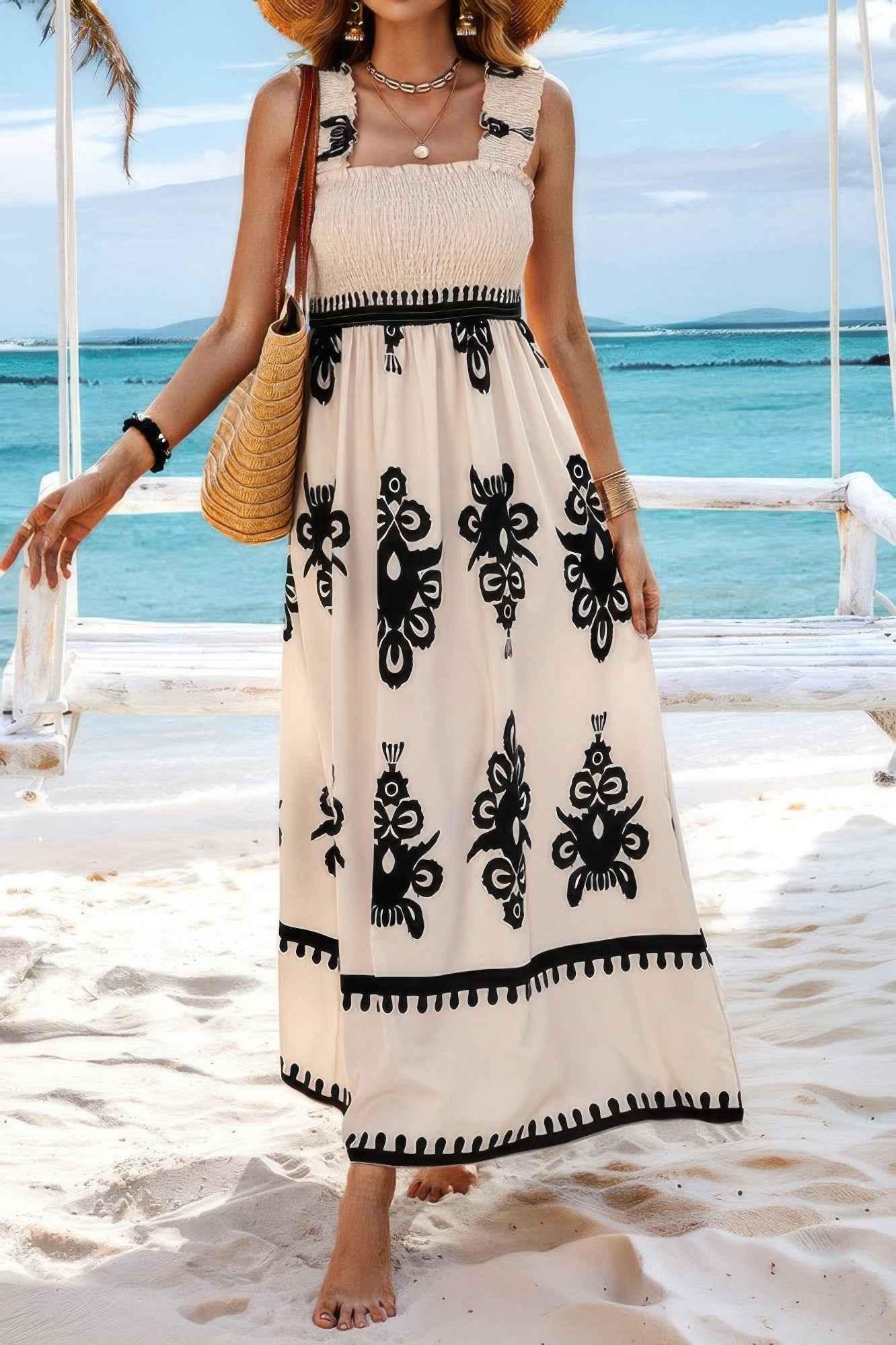Sleeveless Square Neck A Line Smocked Shirred Dress – New Arrival Now Live