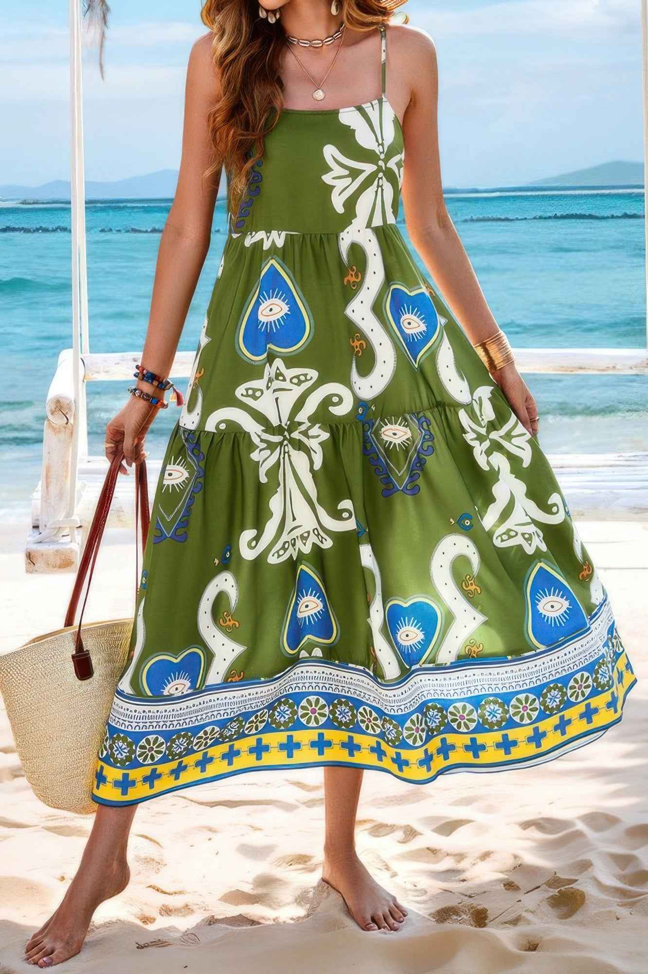 New Arrival – Sleeveless Eyeball Print Spaghetti Strap Dress – New Arrival Now Live