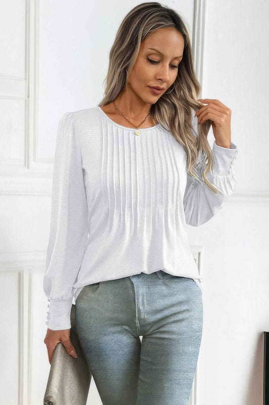 New Arrival – Plus Size Crew Neck Pleated Long Puff Lantern Sleeve Knit Shirt – Stylish & Comfortable – New Arrival Now Live