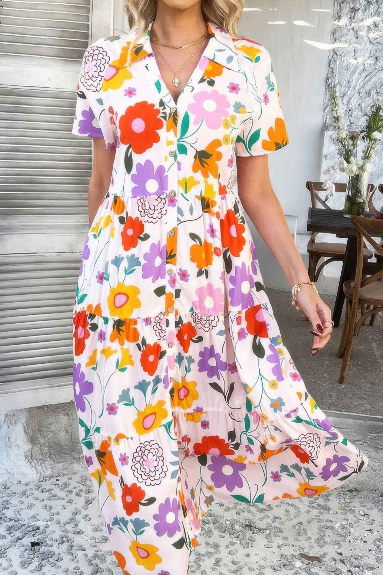 Allover Printed Button Down Ruched Long Dress – New Arrival Now Live