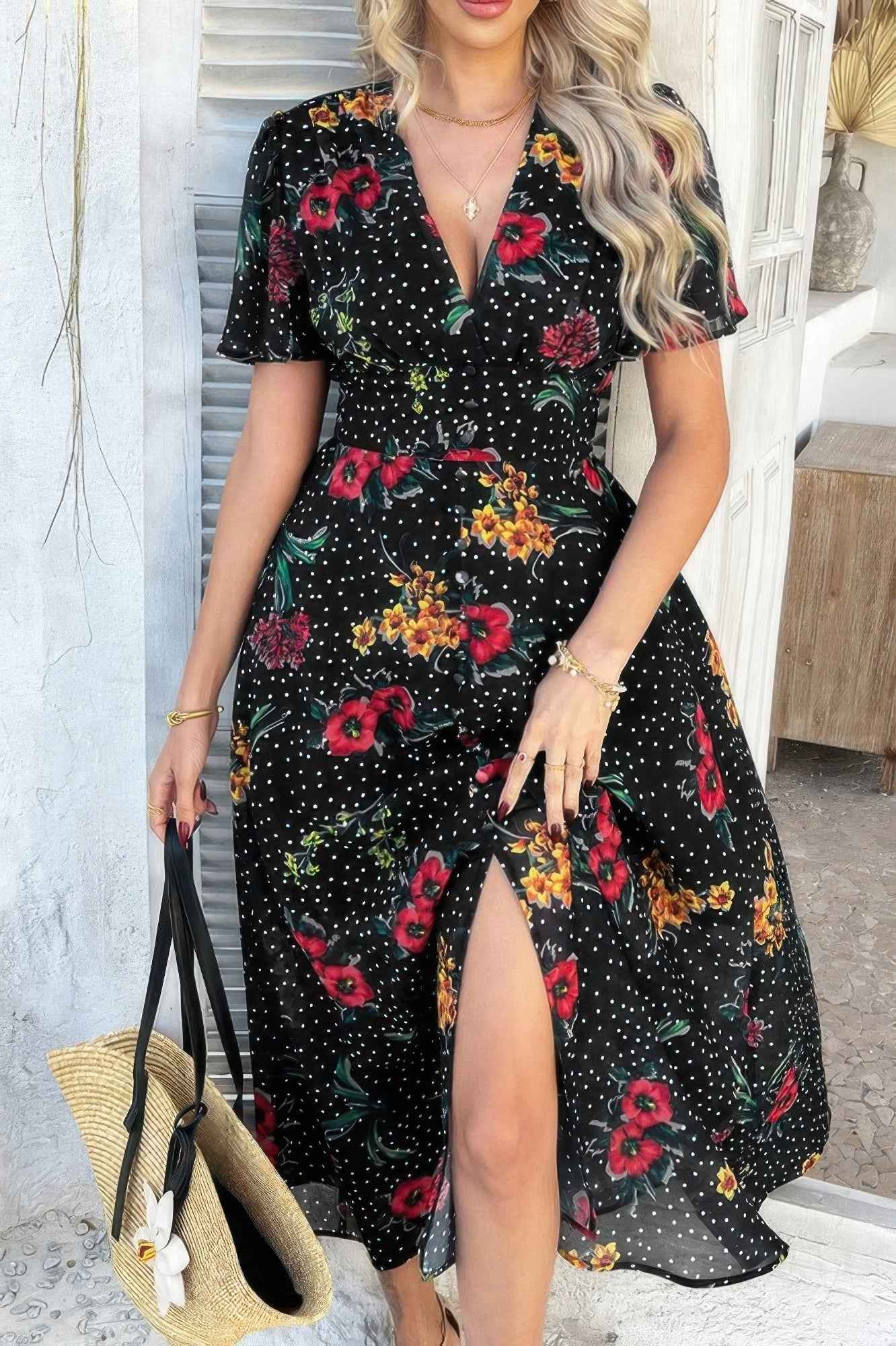 New Arrival – Floral V Neck Short Sleeve Tied Wrap Dress – New Arrival Now Live