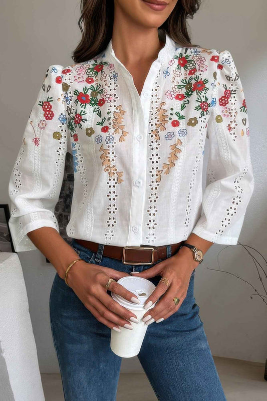 New Arrival – Floral Hollow Out Button Down Long Sleeve Blouse – New Arrival Now Live