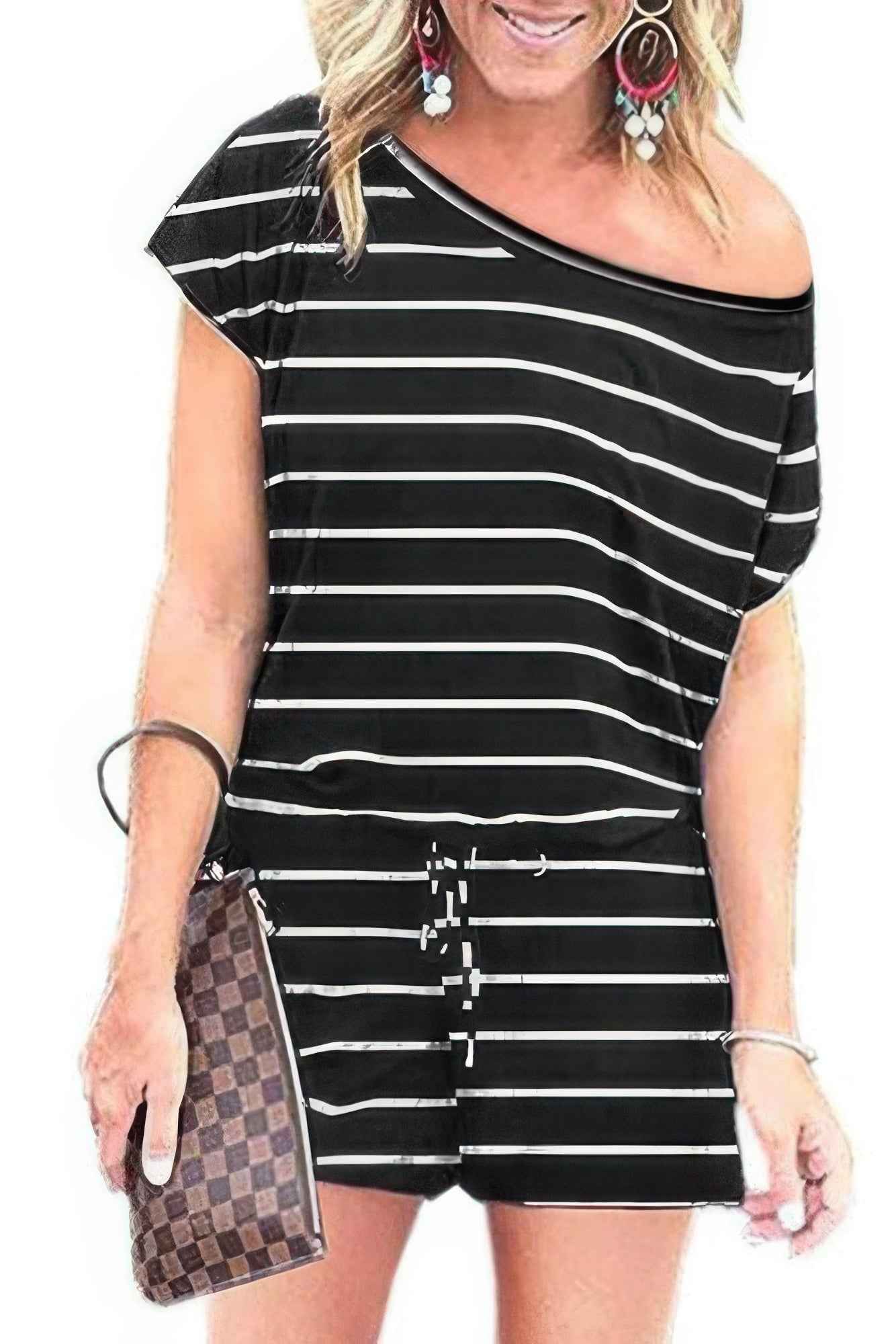 New Arrival – Striped Short Sleeve Drawstring Waist Romper – New Arrival Now Live