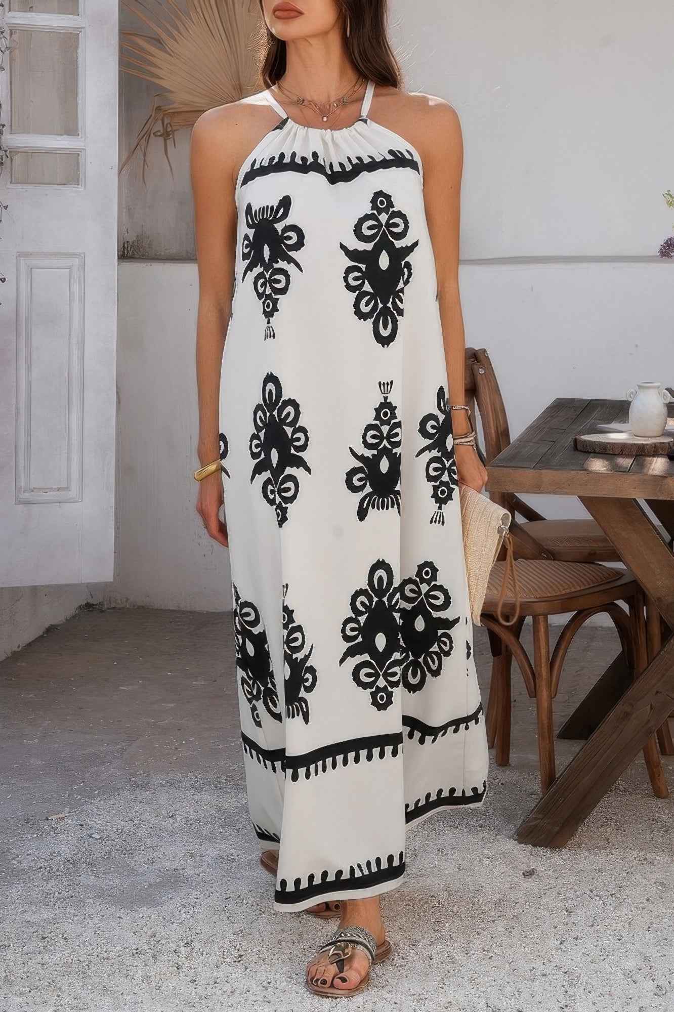 New Arrival – Geo Print Halter Sleeveless Loose Fit Dress – New Arrival Now Live