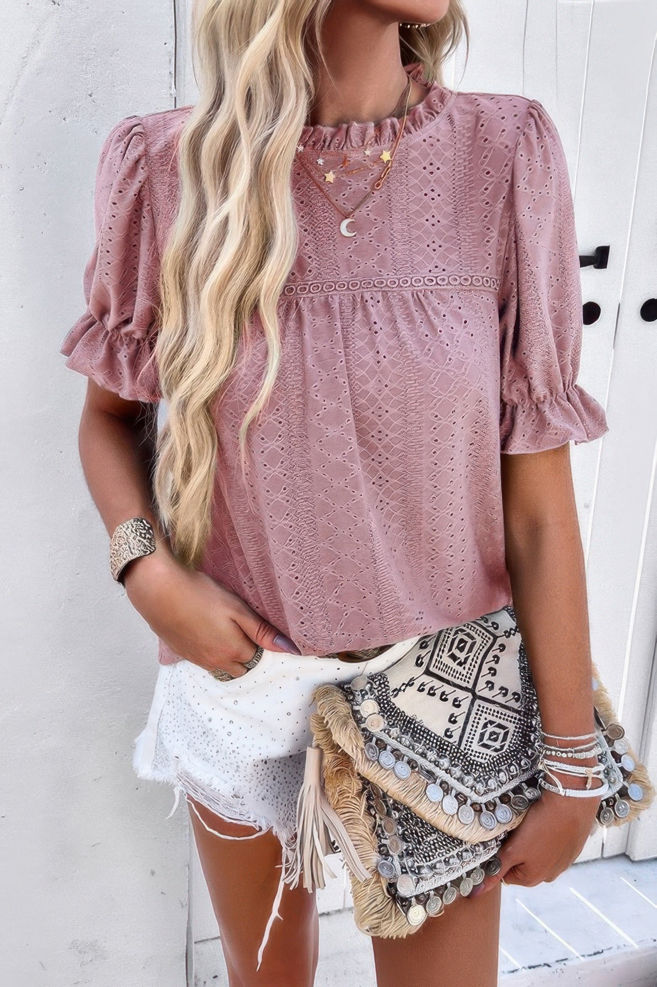 New Arrival – Round Neck Embroidery Ruffle Sleeve Loose Fit Shirt – New Arrival Now Live