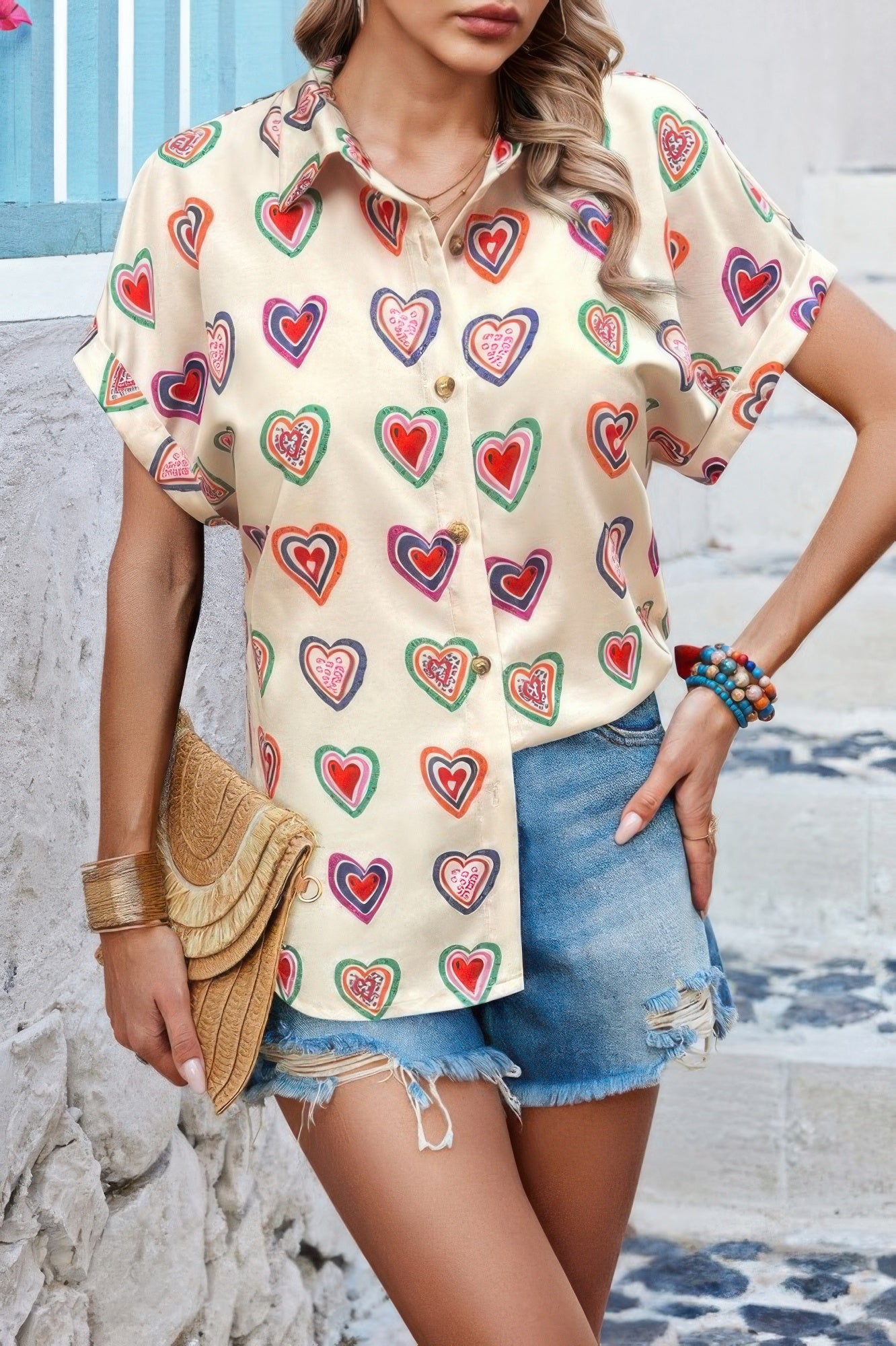 New Arrival – Plus Heart Print Button Down Batwing Sleeve Blouse – New Arrival Now Live