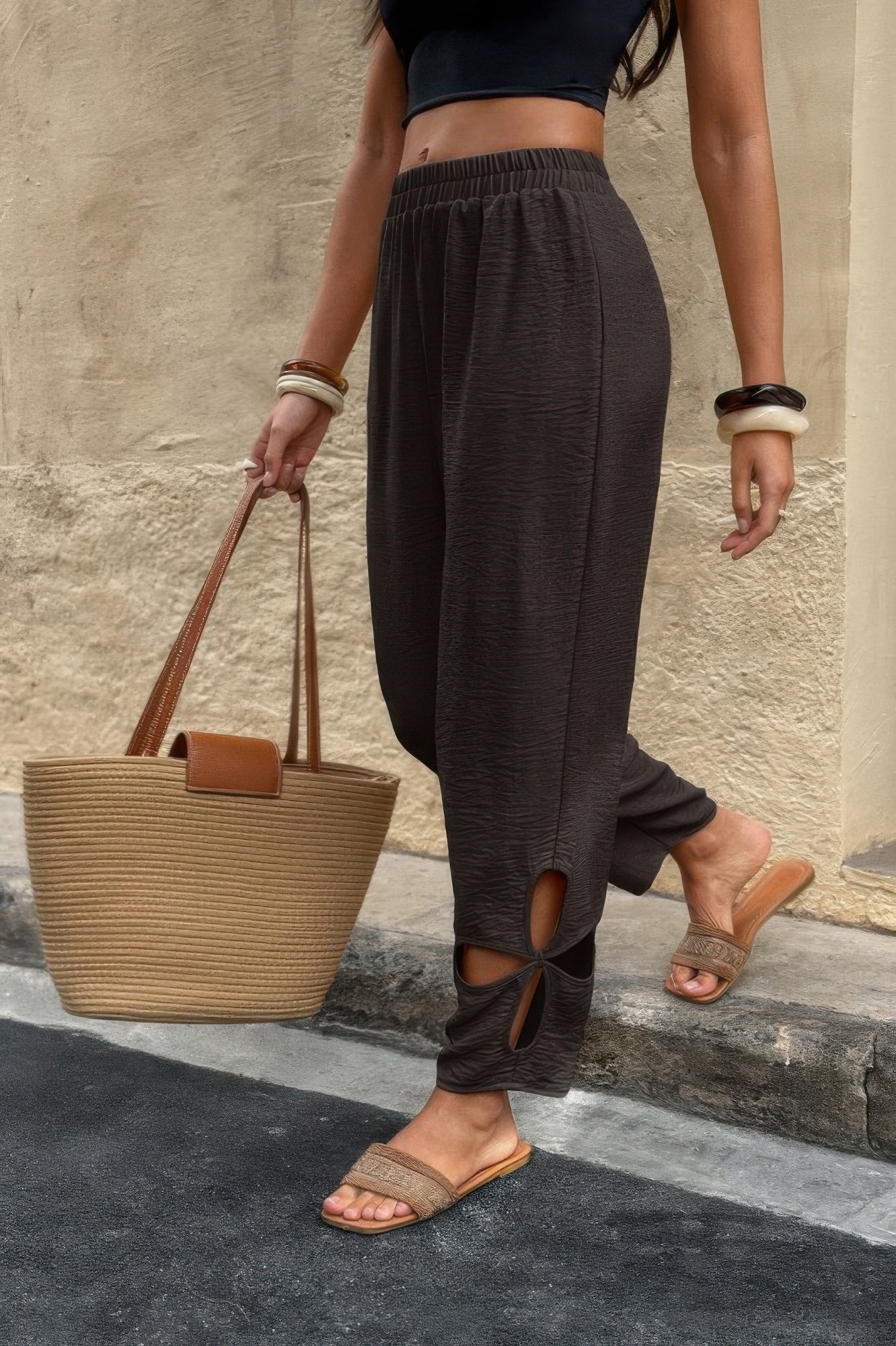 New Arrival – Solid Loose Elastic Waist Hollow Out Long Pant – New Arrival Now Live