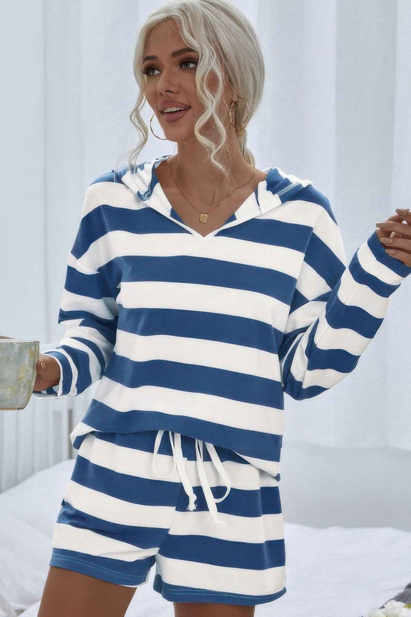 New Arrival – Two Pieces Striped Pajama Oversized Long Sleeves Set – New Arrival Now Live