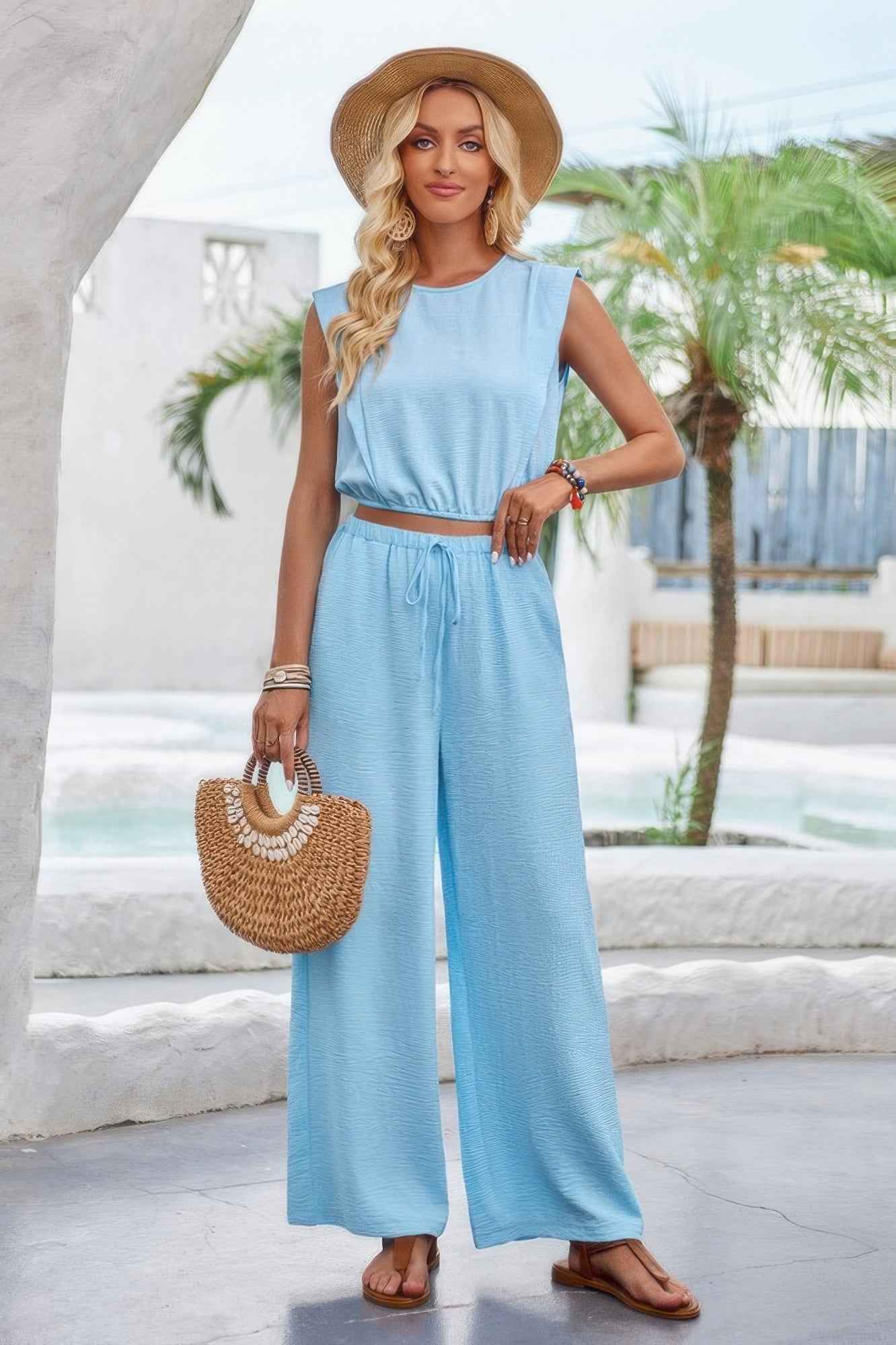 New Arrival – Two Pieces Sleeveless Wide Leg Drawstring Set – New Arrival Now Live