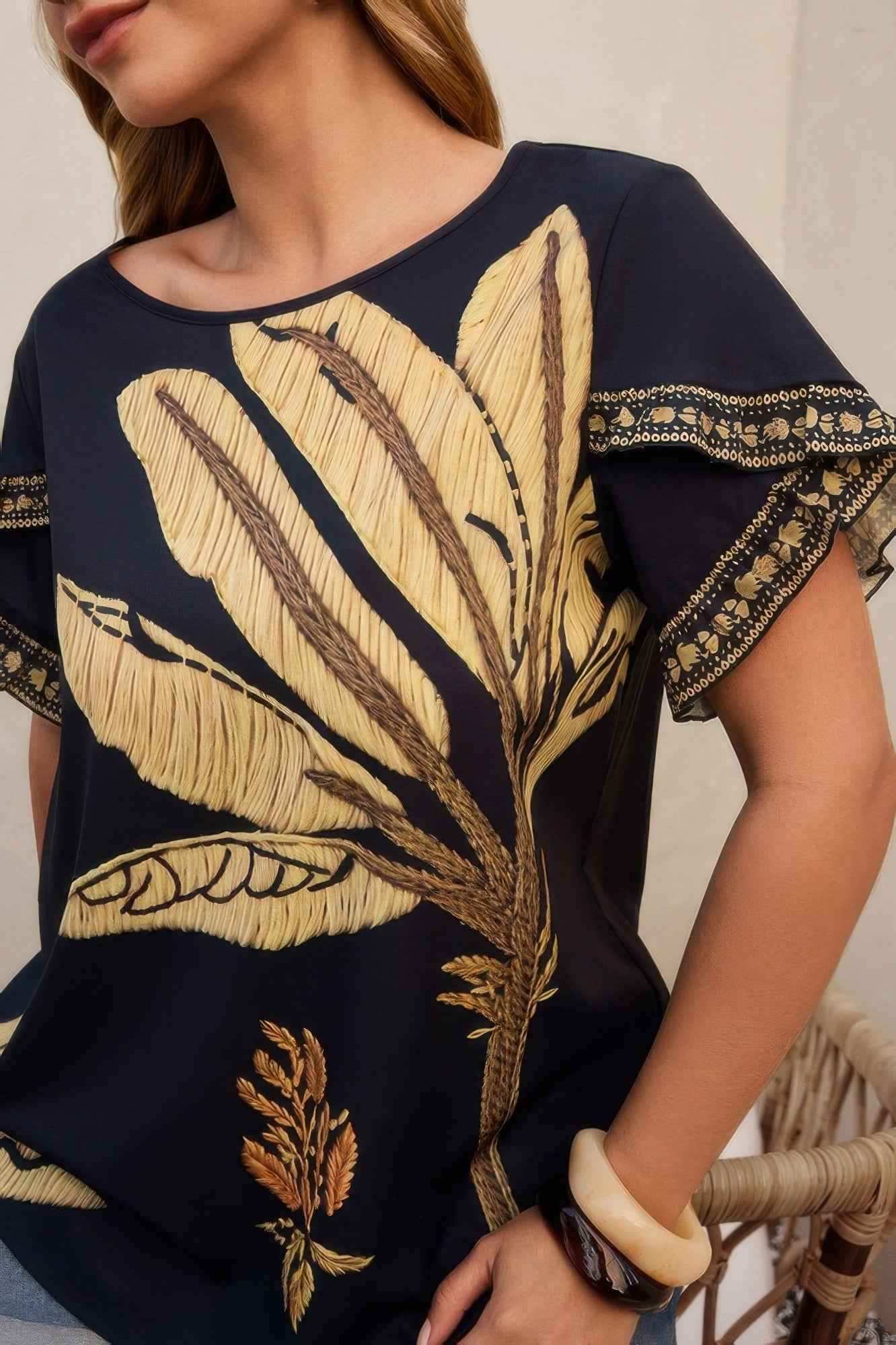 New Arrival – Plus Tropical Print Ruffle Hem Sleeve Blouse – New Arrival Now Live
