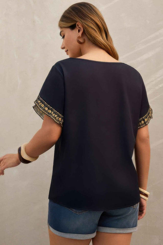 Plus Tropical Print Ruffle Hem Sleeve Blouse – New Arrival Now Live