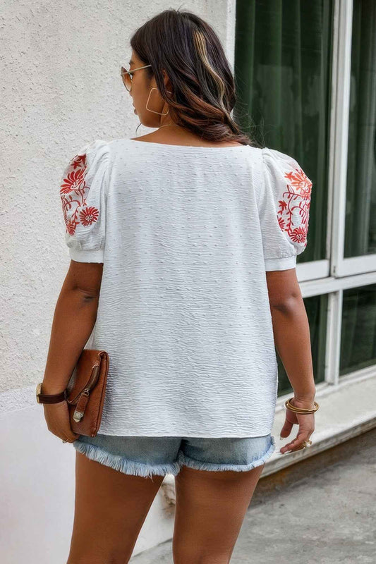 Plus Size Square Neck Floral Puff Sleeve Shirt – New Arrival Now Live