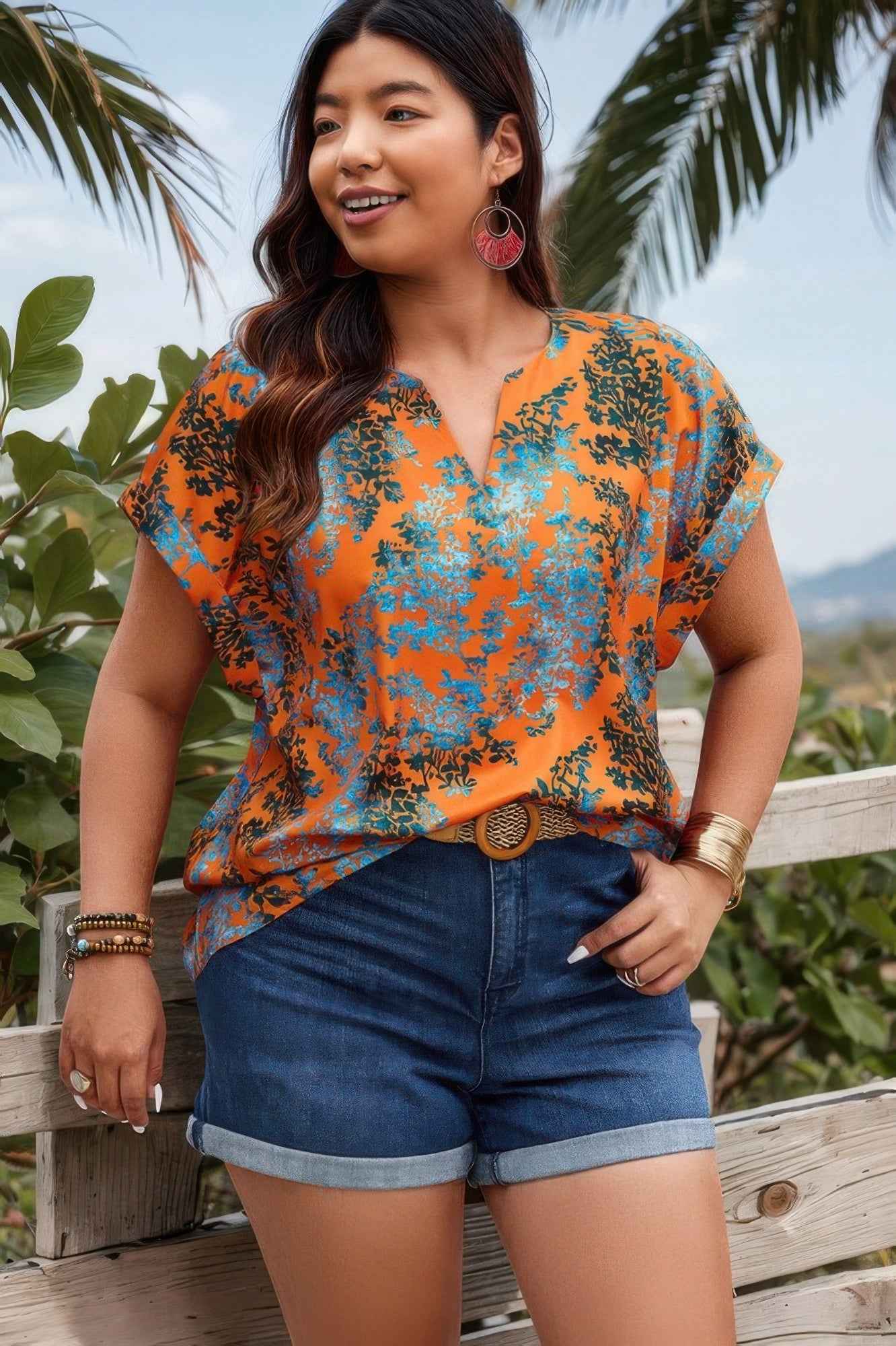 New Arrival – Plus Floral V Neck Batwing Sleeve Loose Shirt – New Arrival Now Live