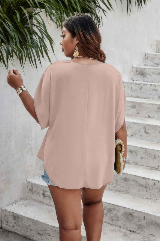 Plus Batwing Short Sleeve Lace V Neck Blouse – New Arrival Now Live