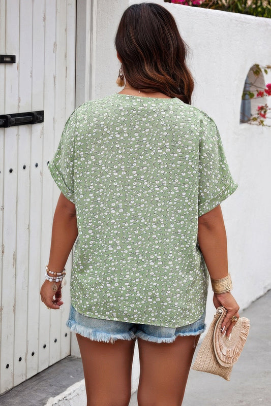 Plus Floral Print V Neck Short Sleeve Loose Blouse – New Arrival Now Live
