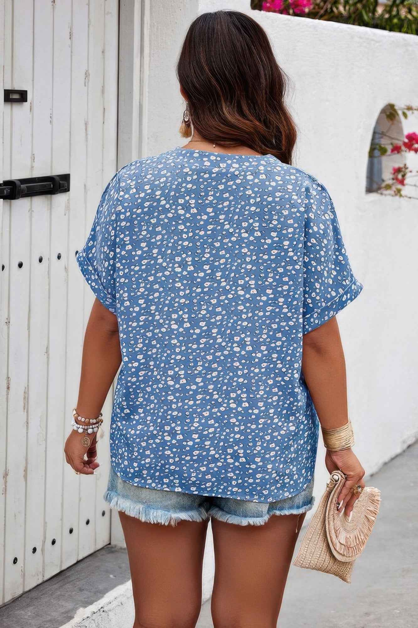 Plus Size Floral Print V Neck Short Sleeve Blouse – New Arrival Now Live