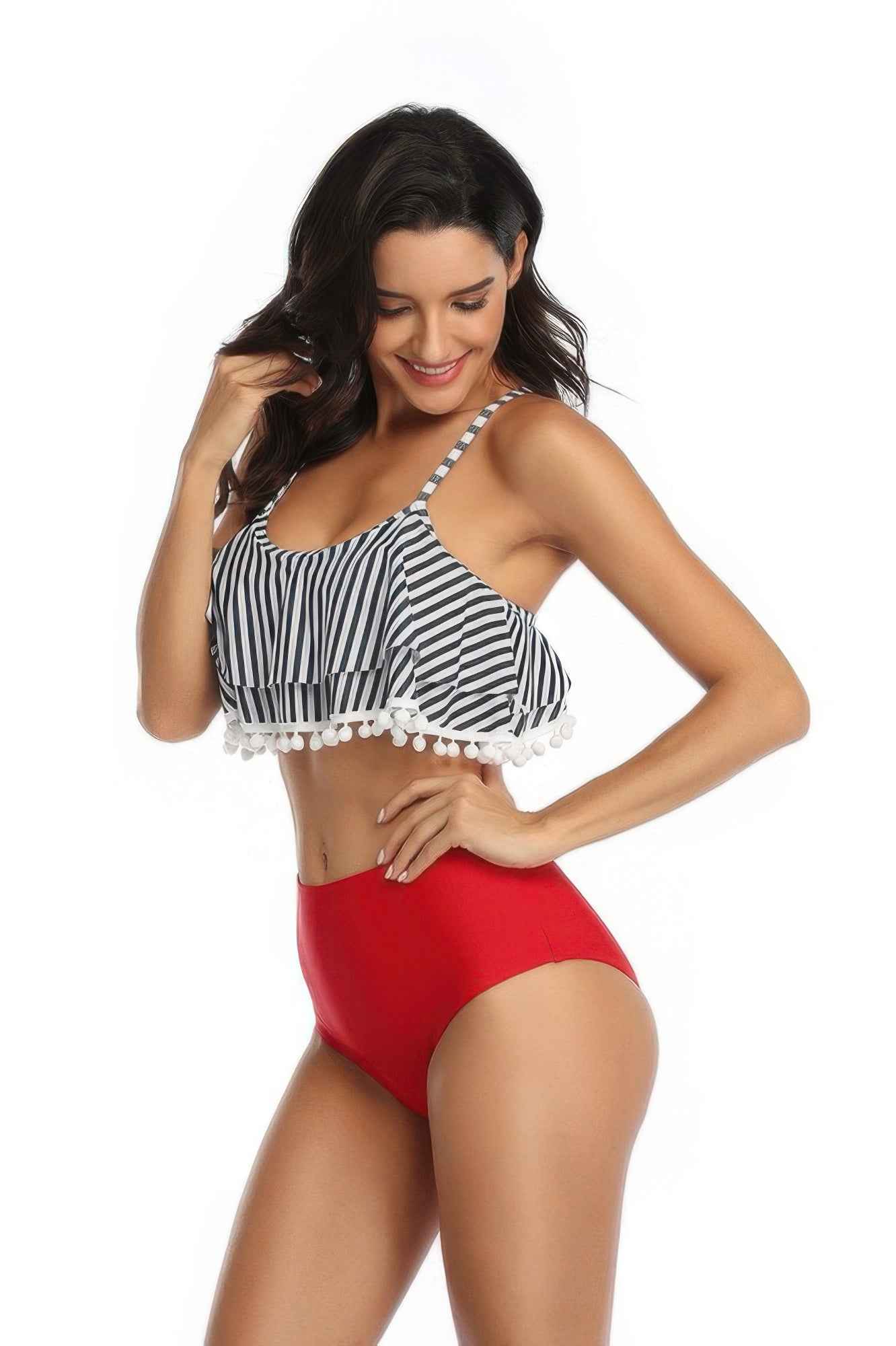 New Arrival – Strip Sleeveless High Waist Ruffle Bikini Sets – New Arrival Now Live