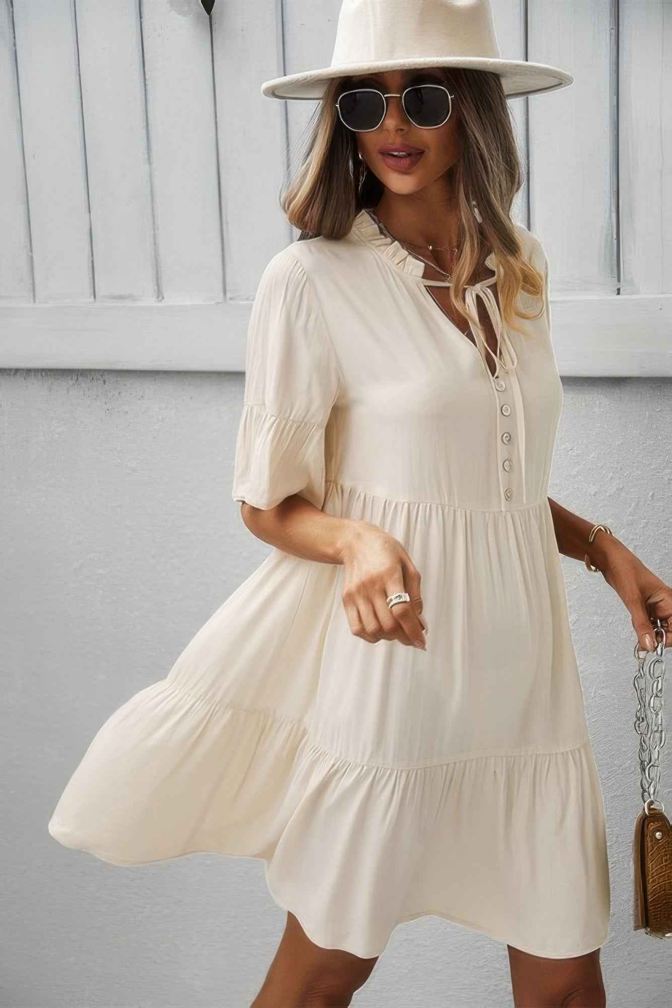 V Neck Button Up Solid Dress – New Arrival Now Live