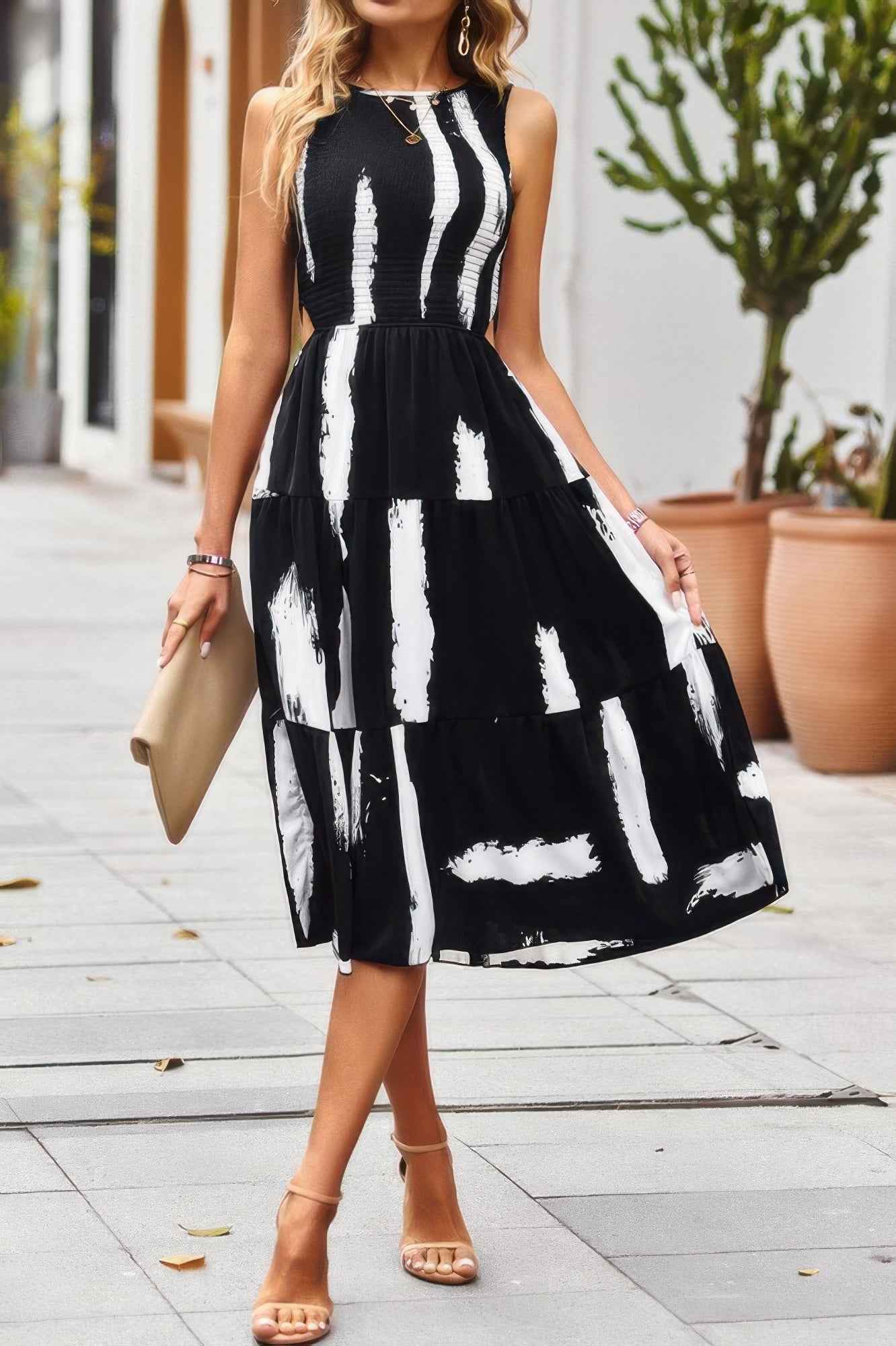 New Arrival – Cut Out Ruched Fit Sleeveless Ruffle Dress – New Arrival Now Live