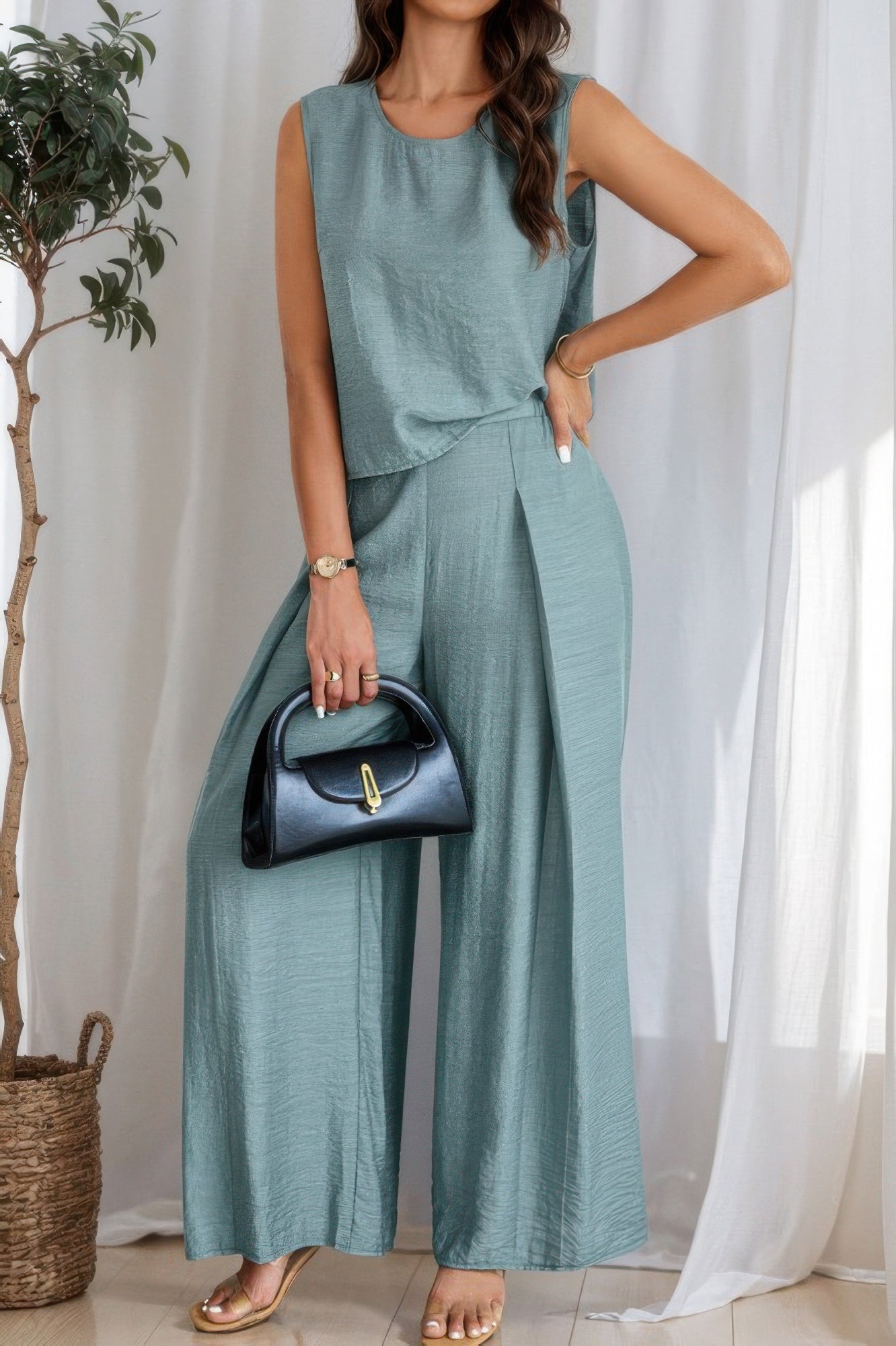 New Arrival – Two Pieces Solid Tank Wide Leg Pants Set – New Arrival Now Live