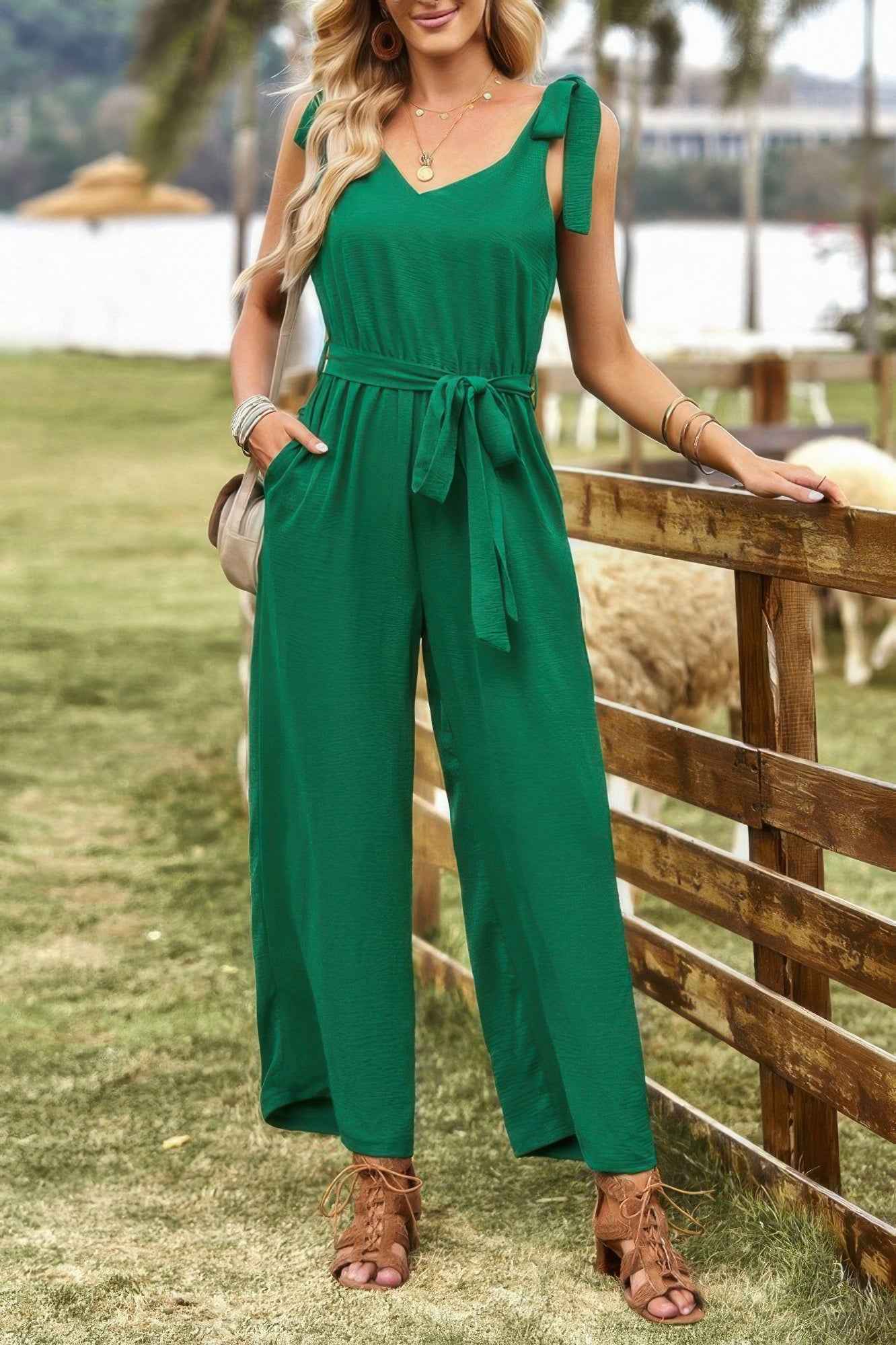 New Arrival – Solid Belt V Neck Wide Leg Fit Jumpsuit – New Arrival Now Live