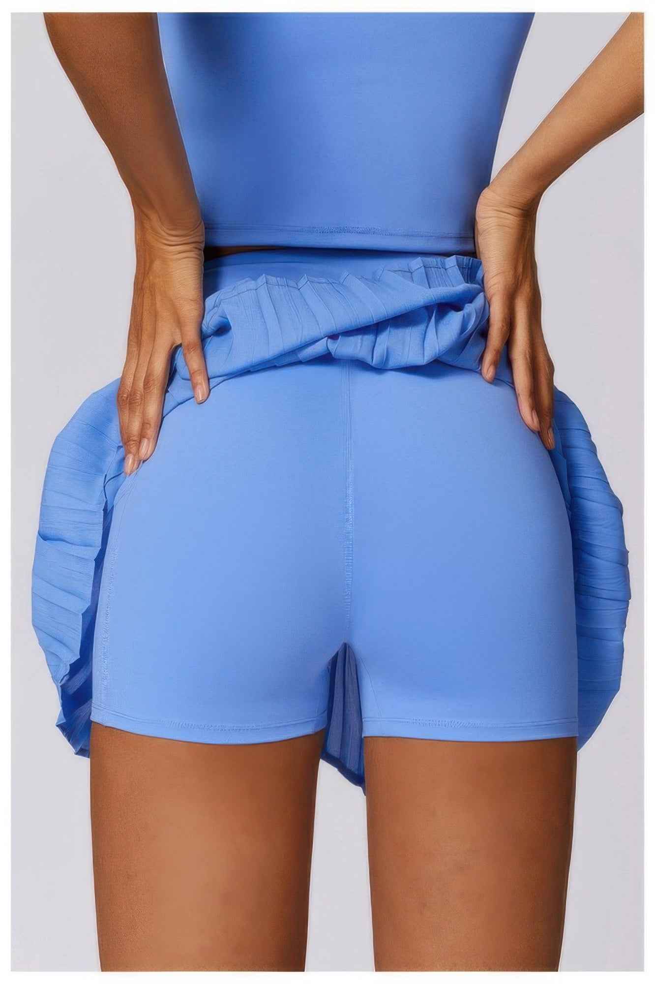 Pleated Solid Wide Waistband Sports Pocket Skirt