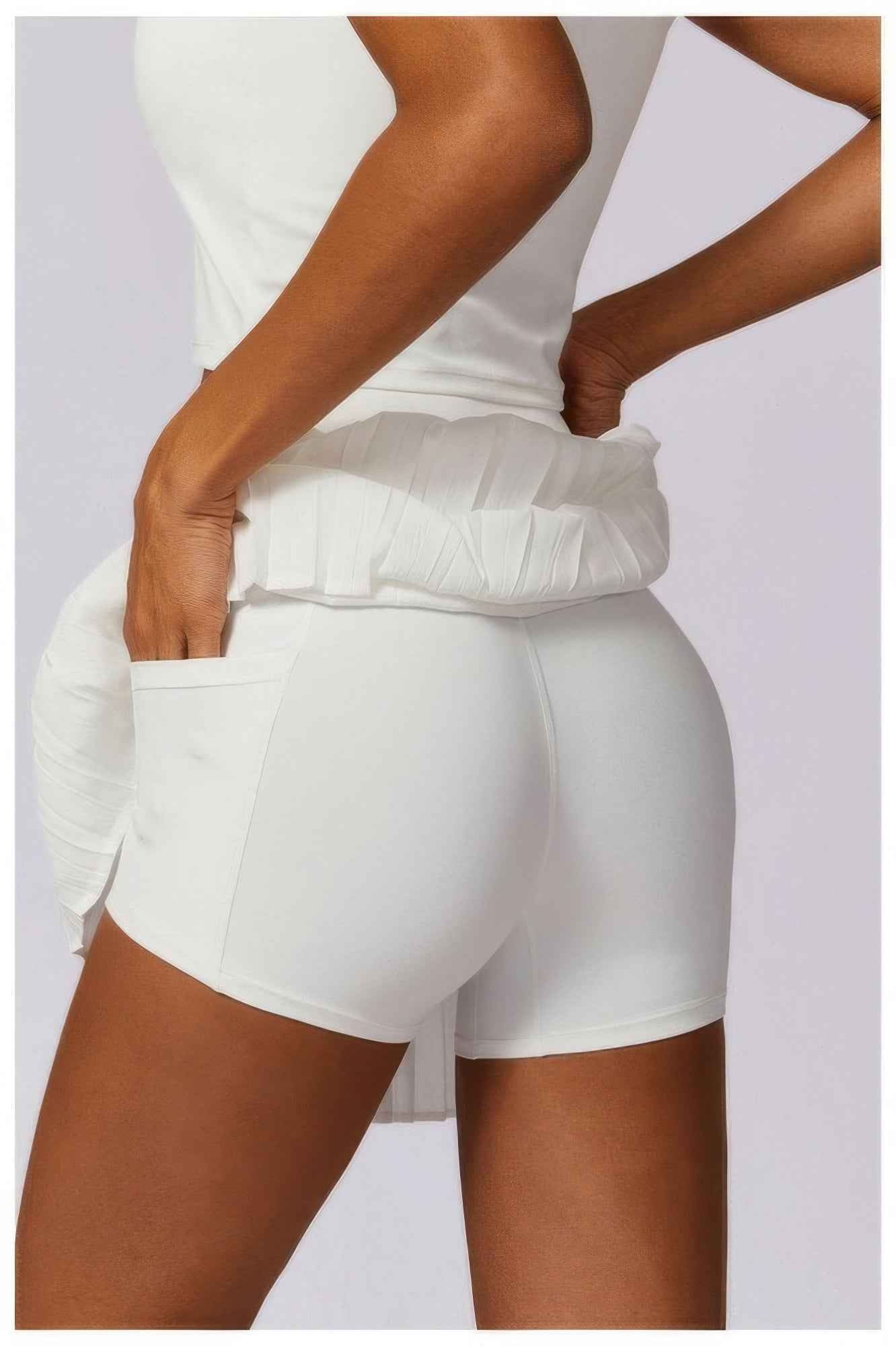 Pleated Solid Wide Waistband Sports Pocket Skirt