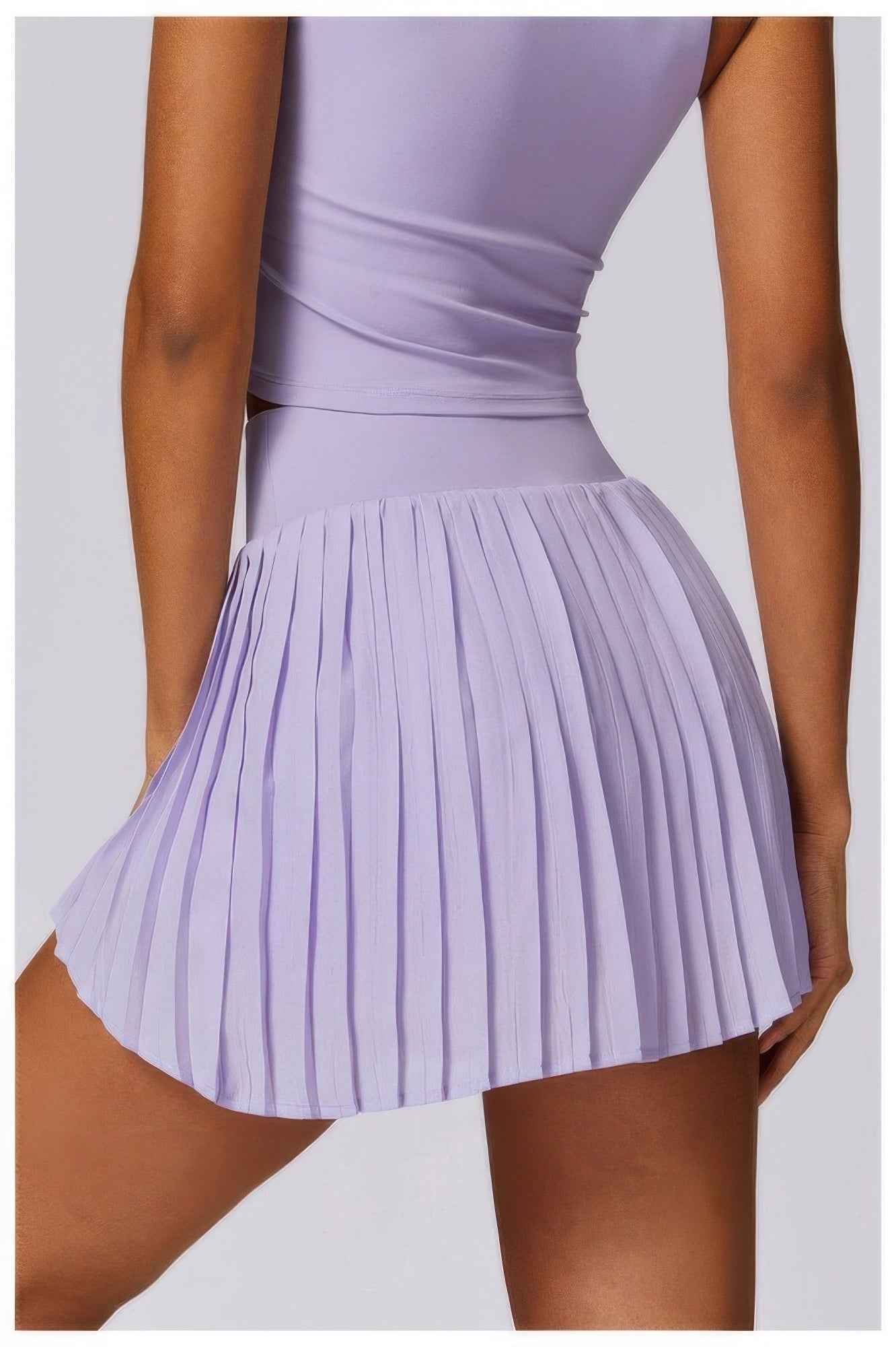 Pleated Solid Wide Waistband Sports Pocket Skirt