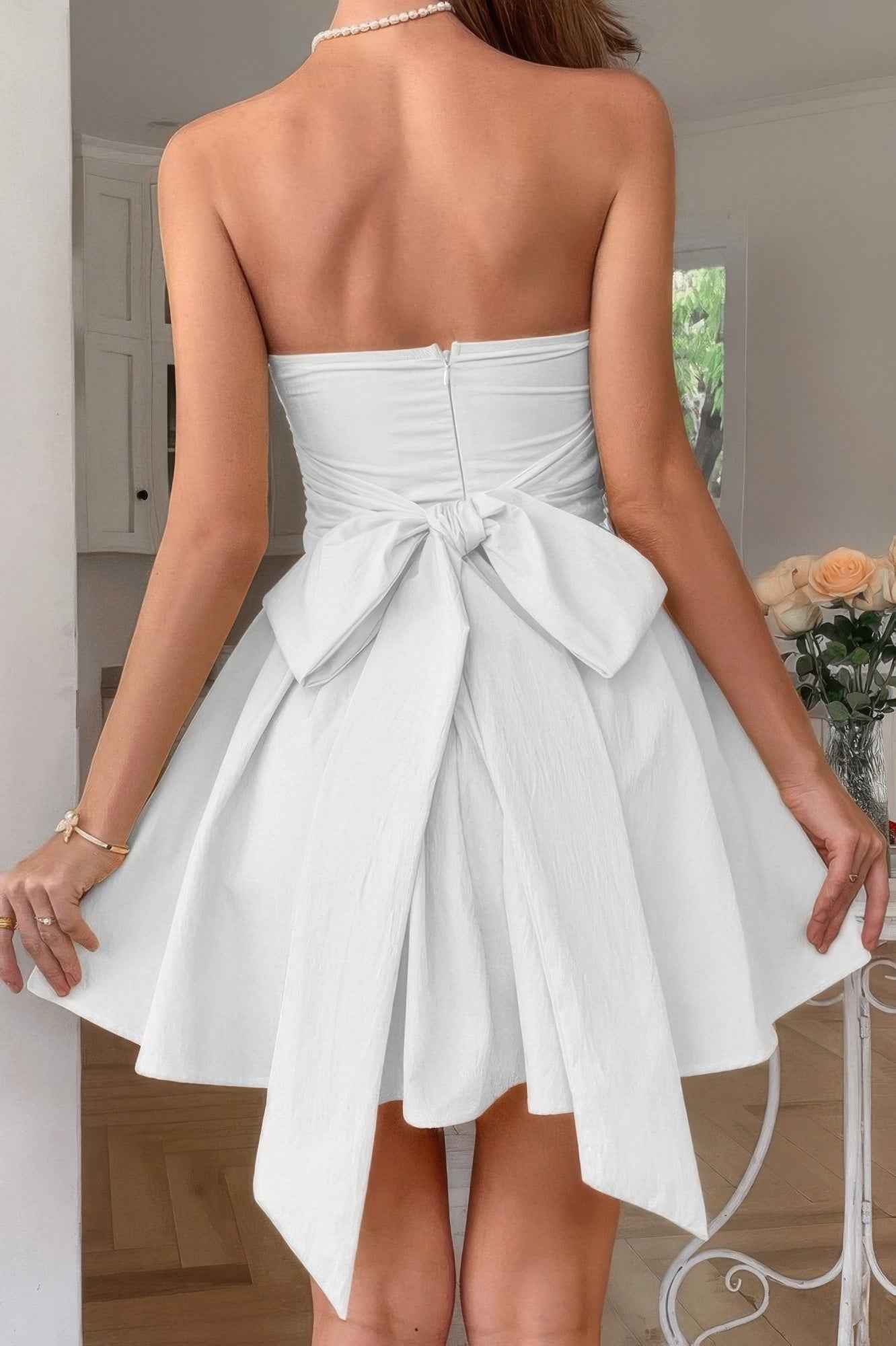 Solid Off Shoulder Tube Elastic Waist Dress