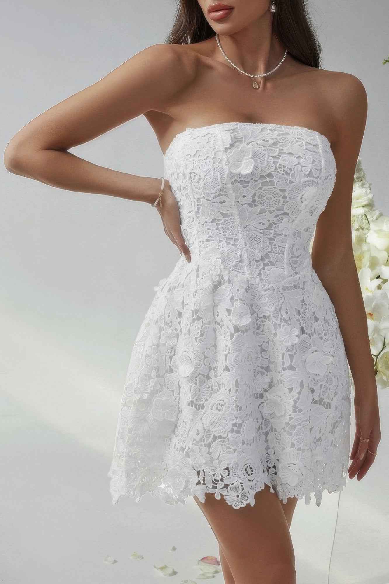 Solid Lace Up Lace Mini Fit Tube Dress