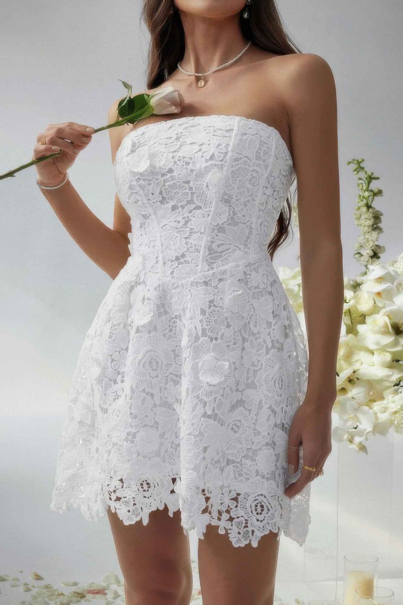 Solid Lace Up Lace Mini Fit Tube Dress
