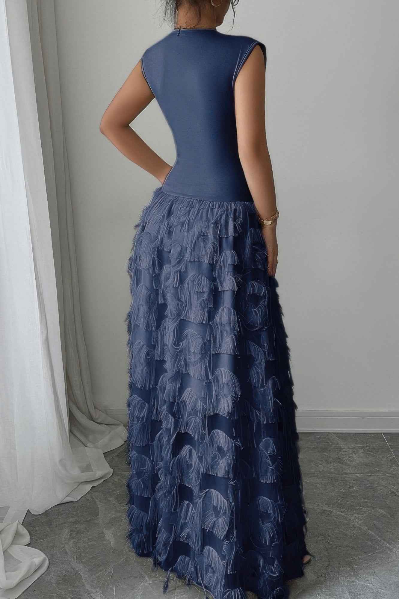 Solid V Neck Ruched Texture Splice Sleeveless Dress