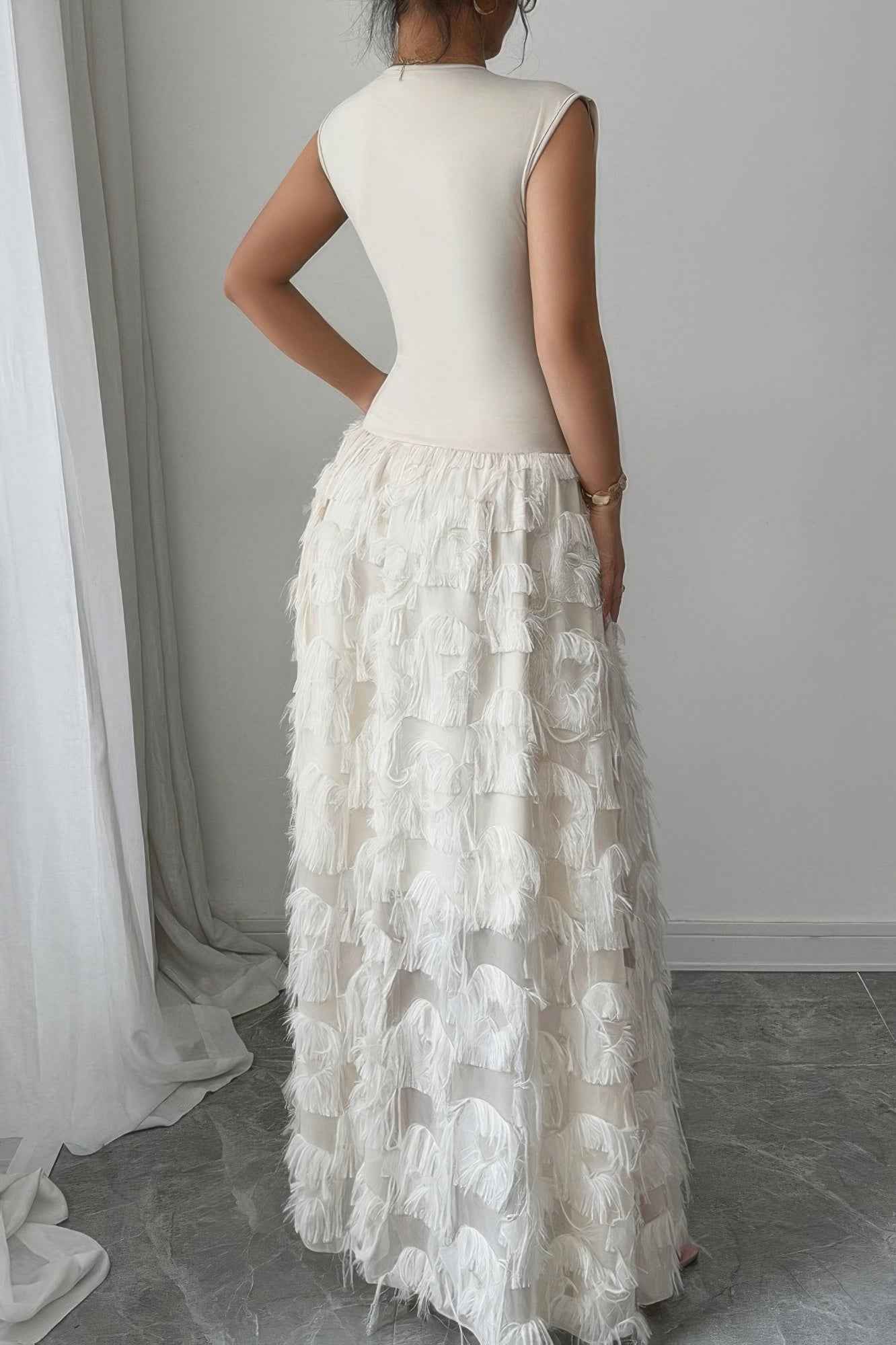 Solid V Neck Ruched Texture Splice Sleeveless Dress