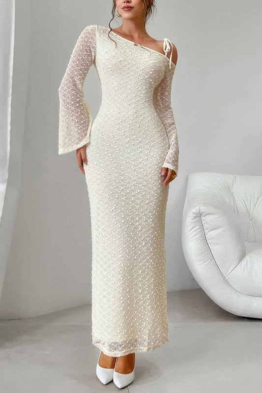 Solid Off Shoulder Bodycon Long Sleeve Dress