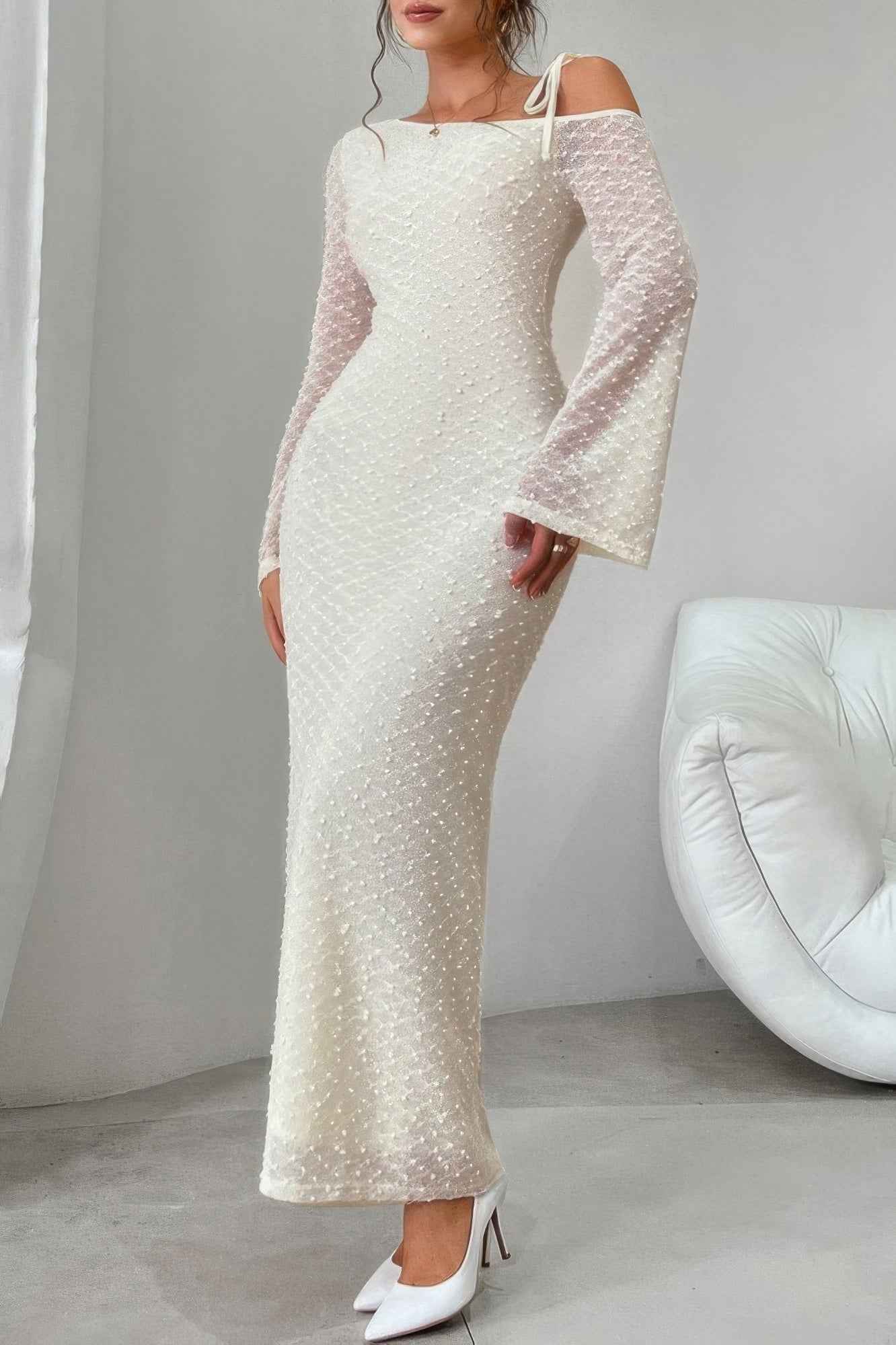 Solid Off Shoulder Bodycon Long Sleeve Dress