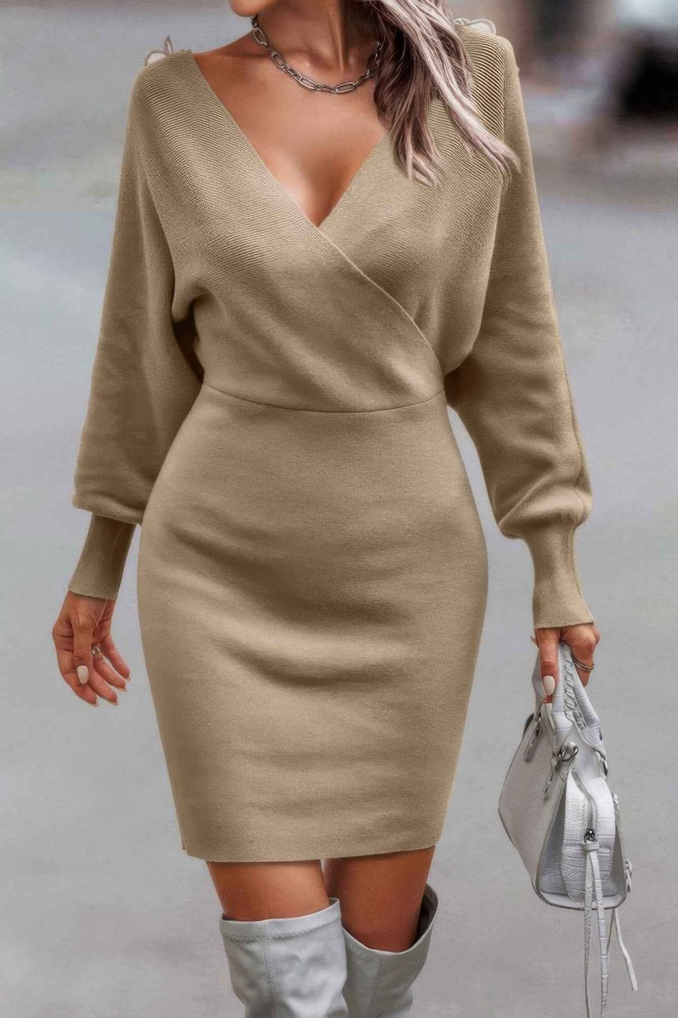 Tie Back Guipure Lace Panel Slim Fit Sweater Dress