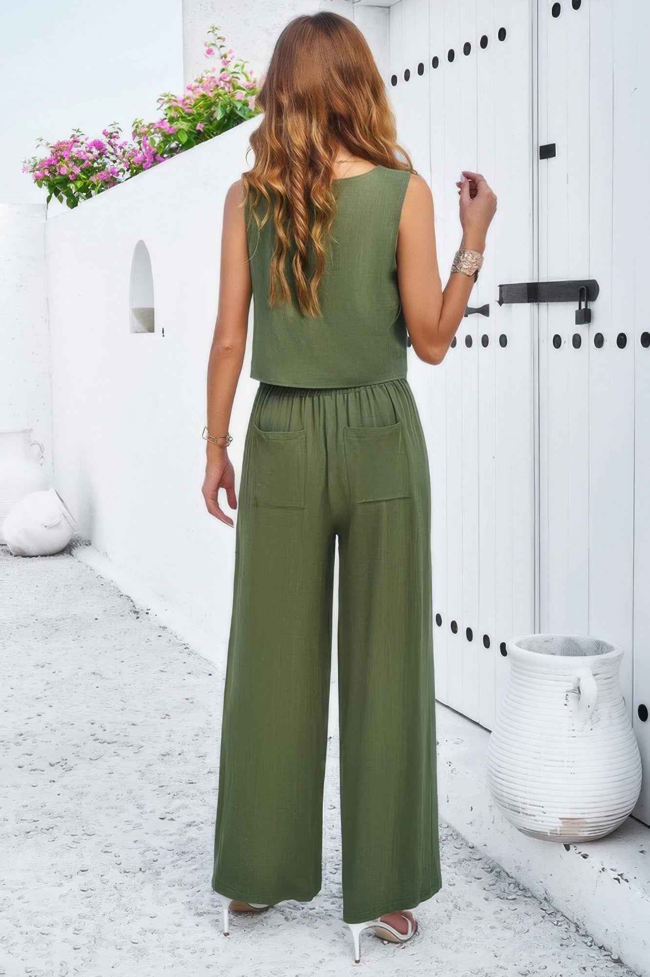 Two Pieces Square Neck Sleeveless Solid Sets
