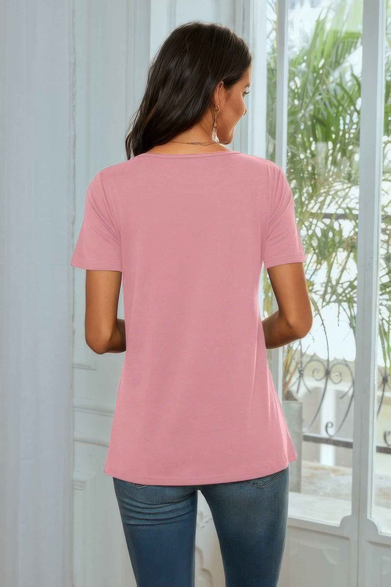Round Neck Short Sleeve Print Top