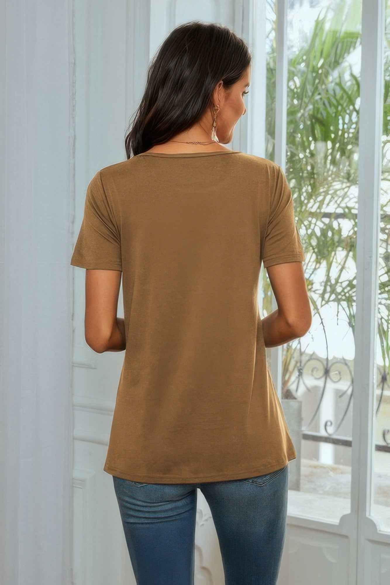 Round Neck Short Sleeve Print Top