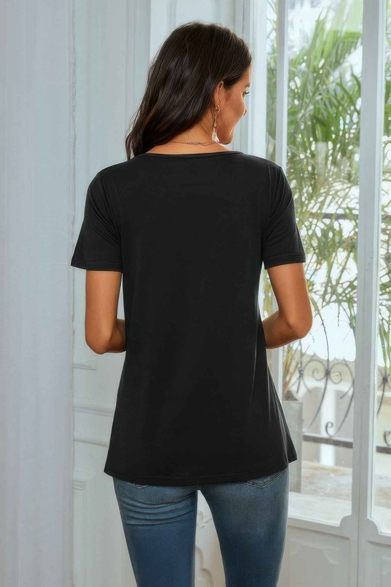 Round Neck Short Sleeve Print Top