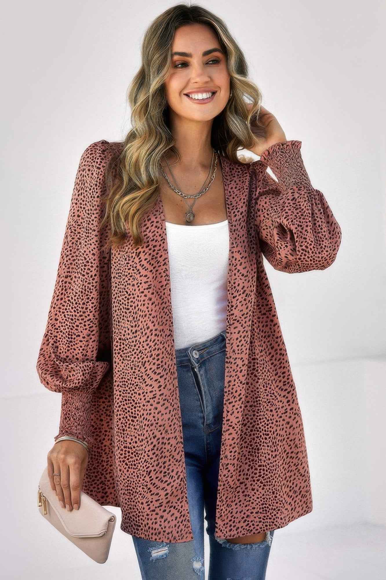 Front Open Leopard Print Loose Fit Top